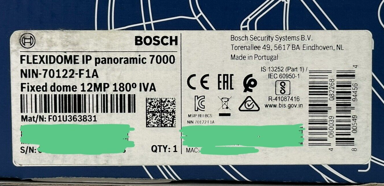 Lot of 6 Bosch NIN-70122-F1A IP 12MP 180 deg IVA Panoramic Camera Fixed Dome MP