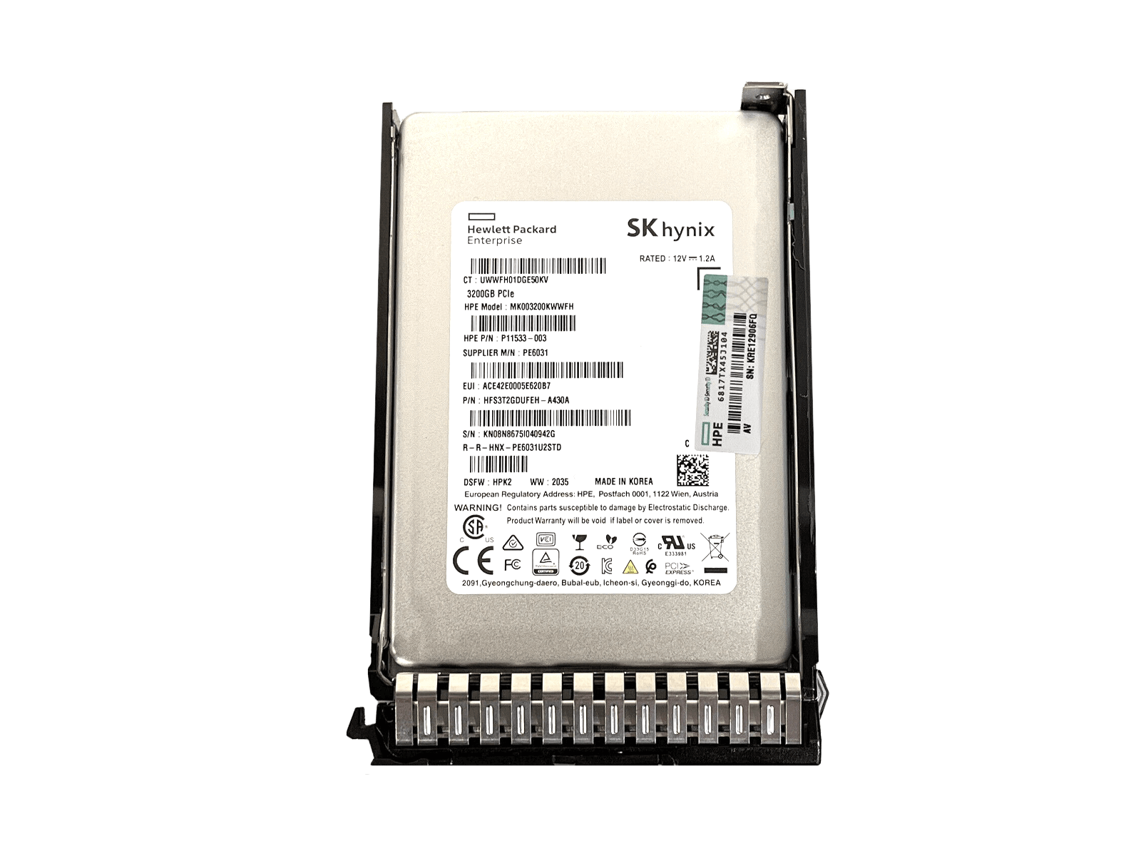 HPE P13828-001 3.2TB U.2 NVMe 2.5" SFF Mixed Use SCN TLC SSD Solid State Drive