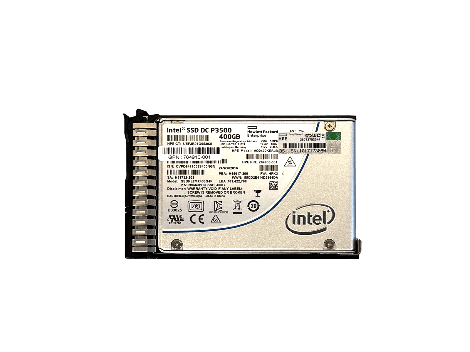 HPE 764904-B21 400GB NVMe U.2 2.5" SFF Read Intensive SCN MLC SSD Solid State Drive