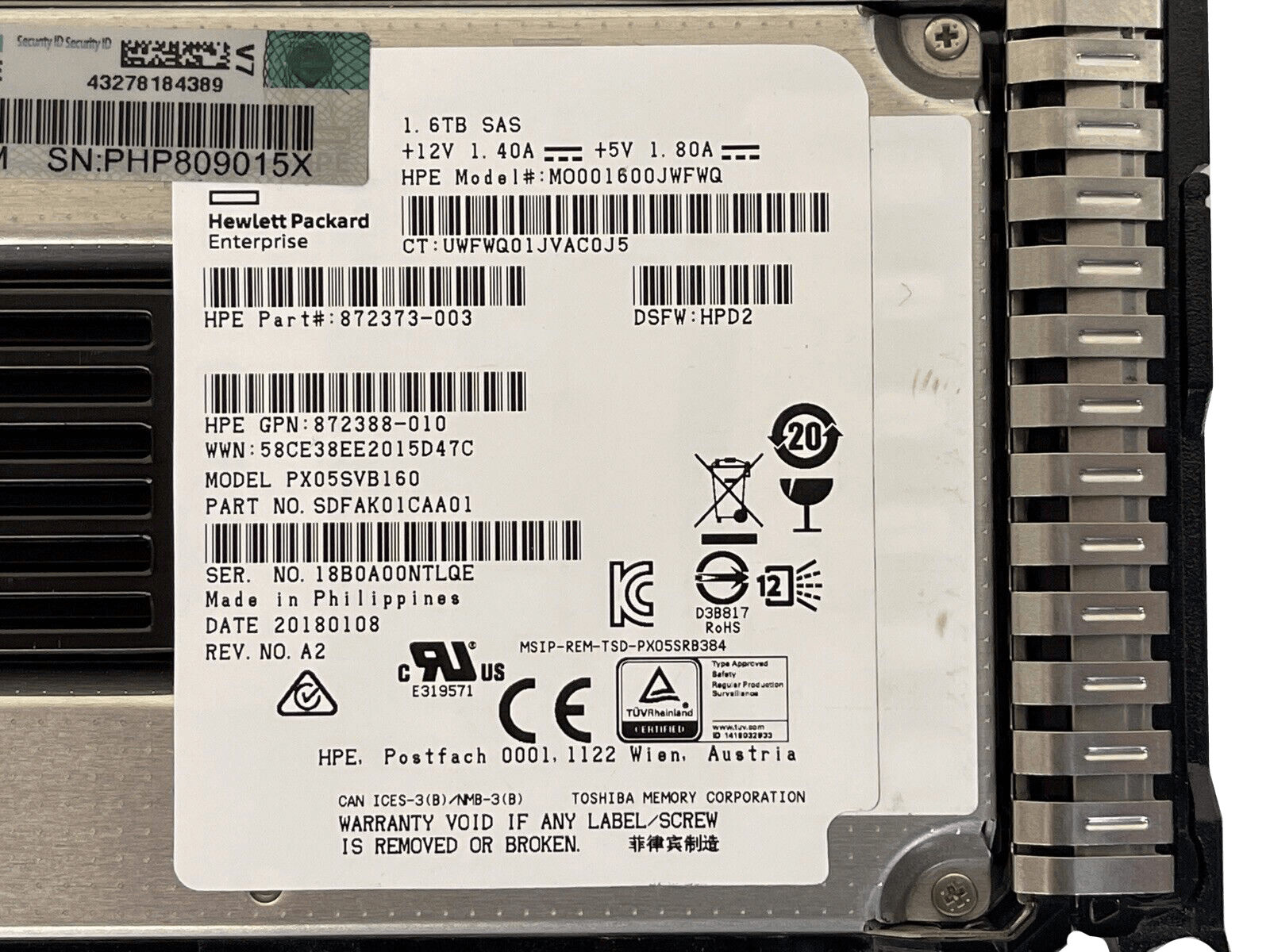 HPE 872509-001 1.6TB SAS 12Gb/s 2.5" SFF Mixed Use SC MLC SSD Solid State Drive