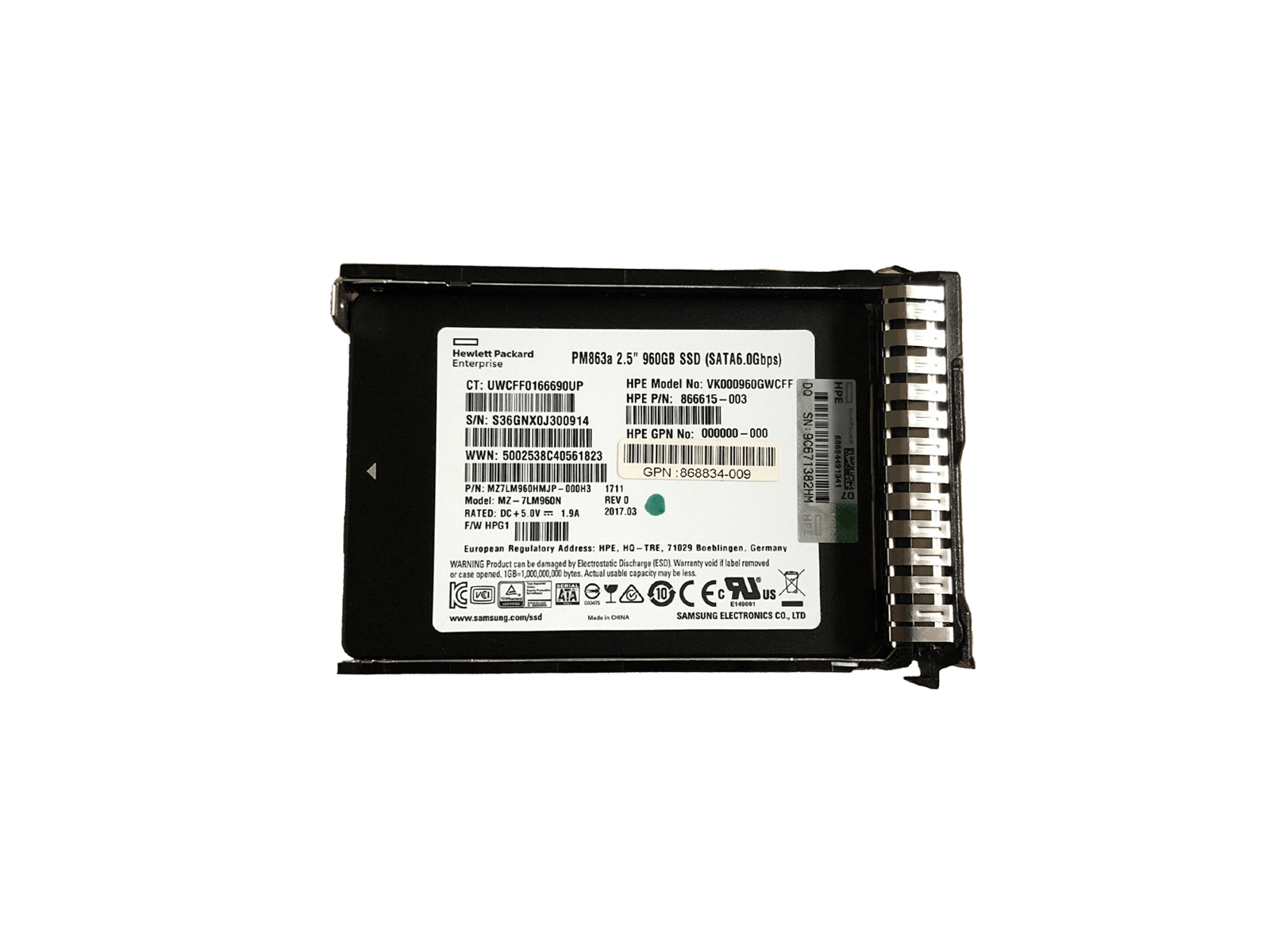 HPE 868928-001 960GB SATA 2.5" SFF Read Intensive SC MLC SSD Solid State Drive