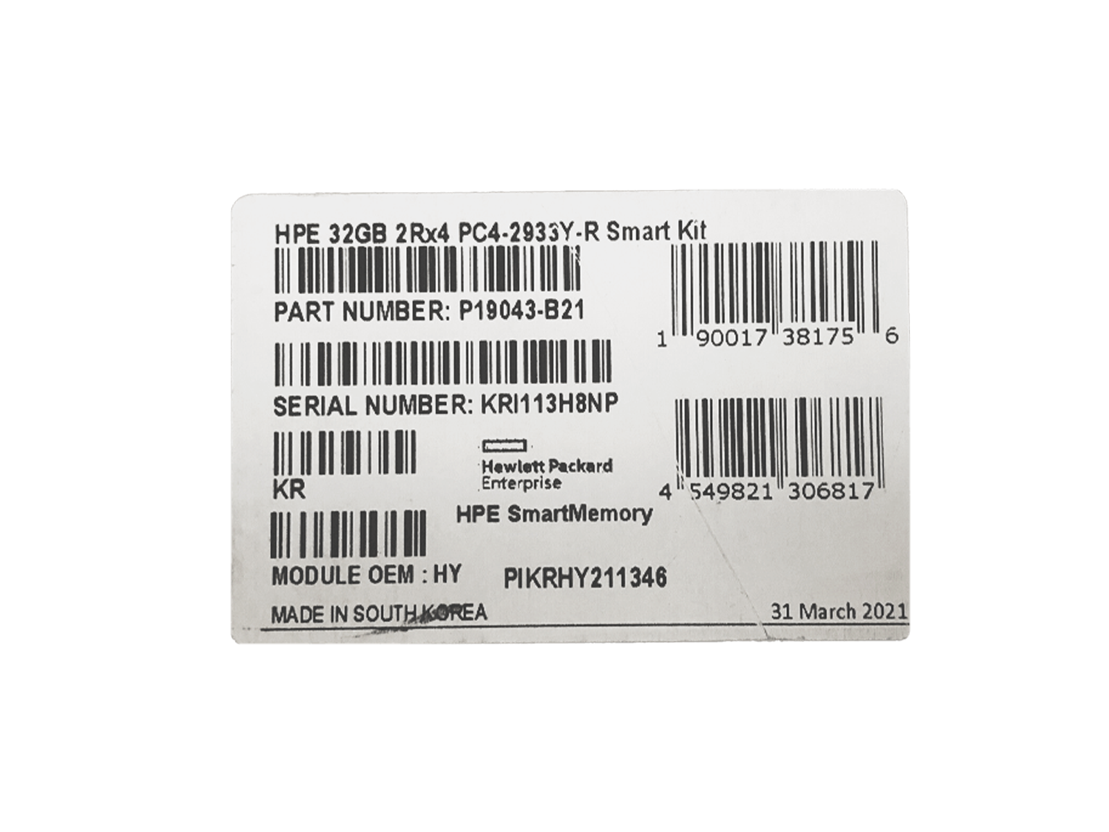 HPE P19043-B21 1x32GB Dual Rank x4 DDR4 2933MHz RDIMM ECC CL21 Ram SmartMemory Kit