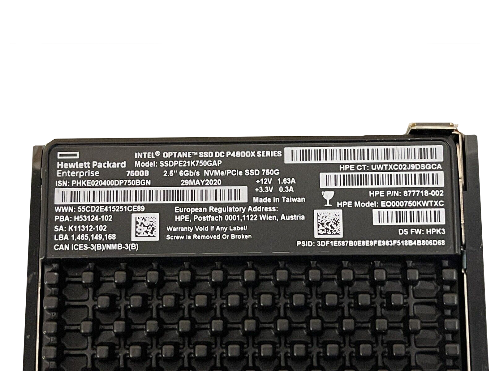 HPE P06979-001 750GB U.2 NVMe 2.5" SFF WI (Write Intensive) SCN SLC SSD Solid State Drive