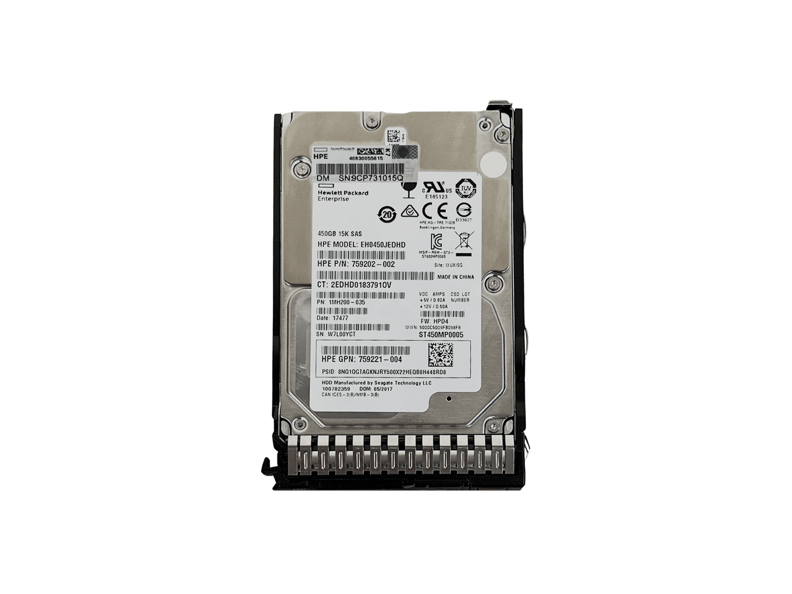 HPE 759547-001 450GB SAS 12Gb/s 15K rpm 2.5" SFF 512n HDD Hard Disk Drive