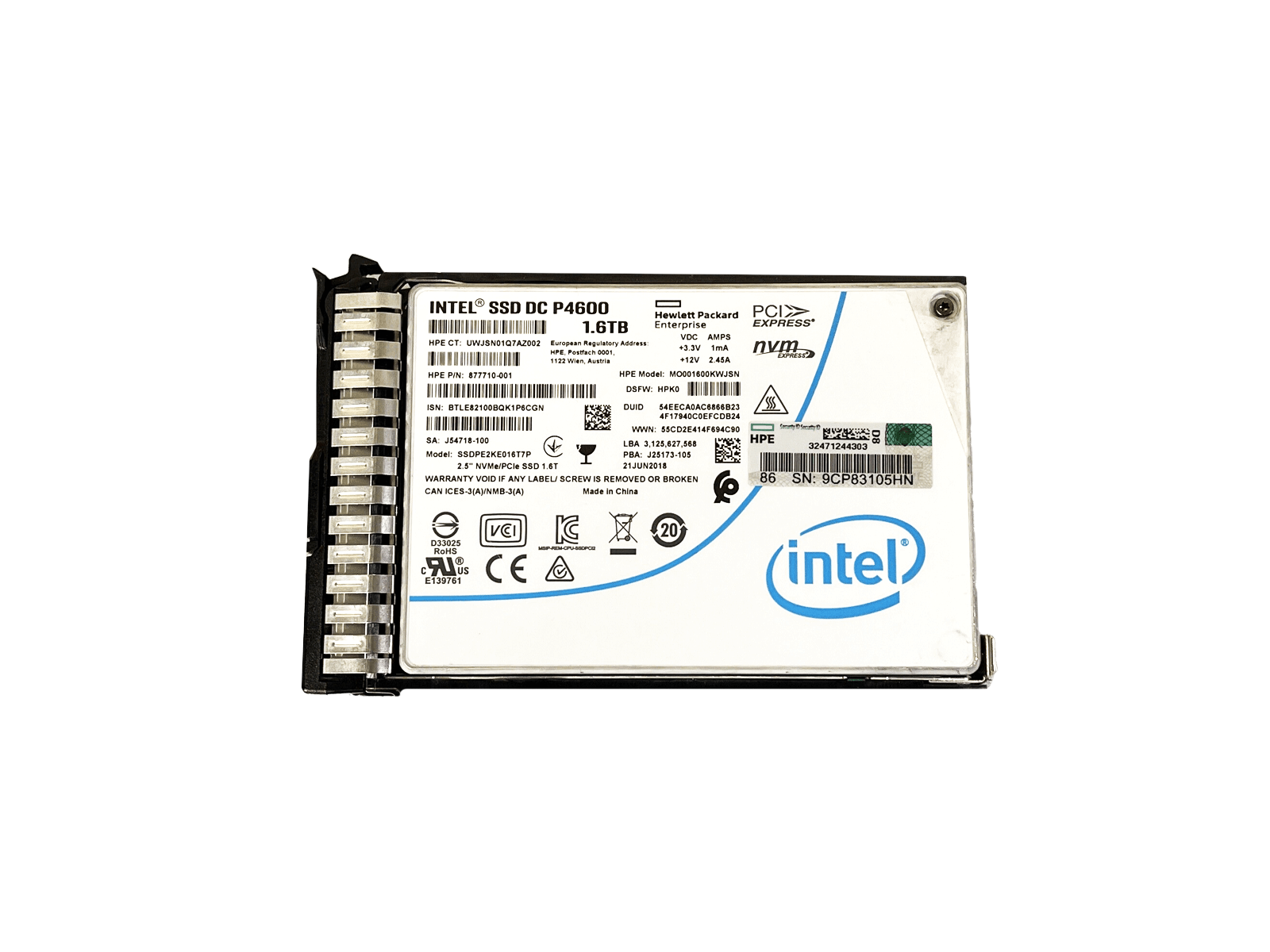 HPE 880244-001 1.6TB U.2 NVMe 2.5" SFF Mixed Use SCN MLC SSD Solid State Drive