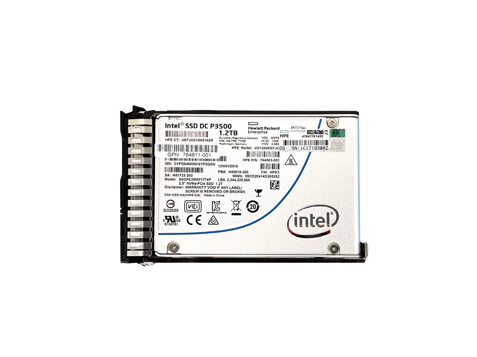 HPE 765068-001 1.2TB PCIe NVMe 2.5" SFF Read Intensive SCN MLC SSD Solid State Drive