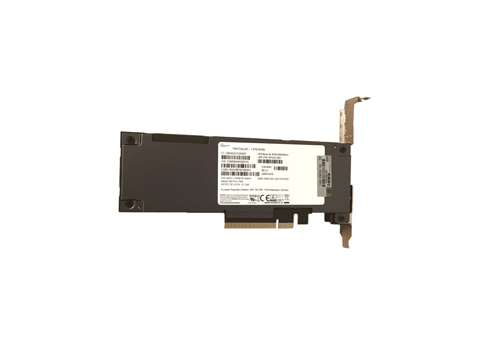 HPE 874432-001 1.6TB PCIe NVMe AIC HHHL MU (Mixed Use) AIC SSD Solid State Drive