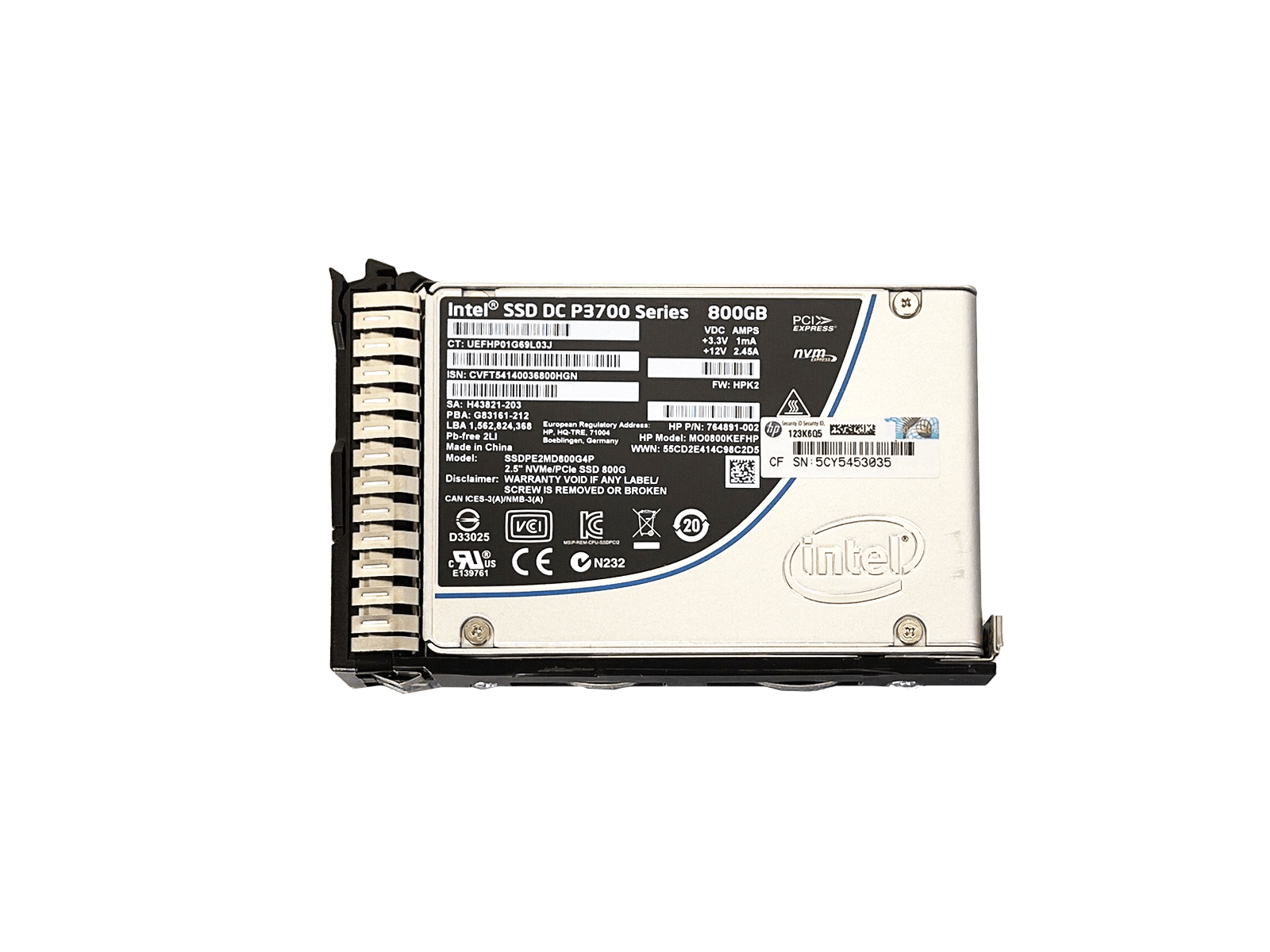 HPE 765060-001 800GB U.2 NVMe 2.5" SFF Write Intensive SCN MLC SSD Solid State Drive