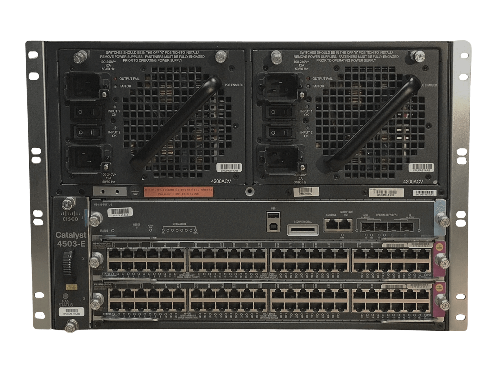 Cisco Catalyst C4503-E WS-X45-SUP7L-E 2x X4748-UPOE+E PoE 2x PWR-C45-4200ACV.