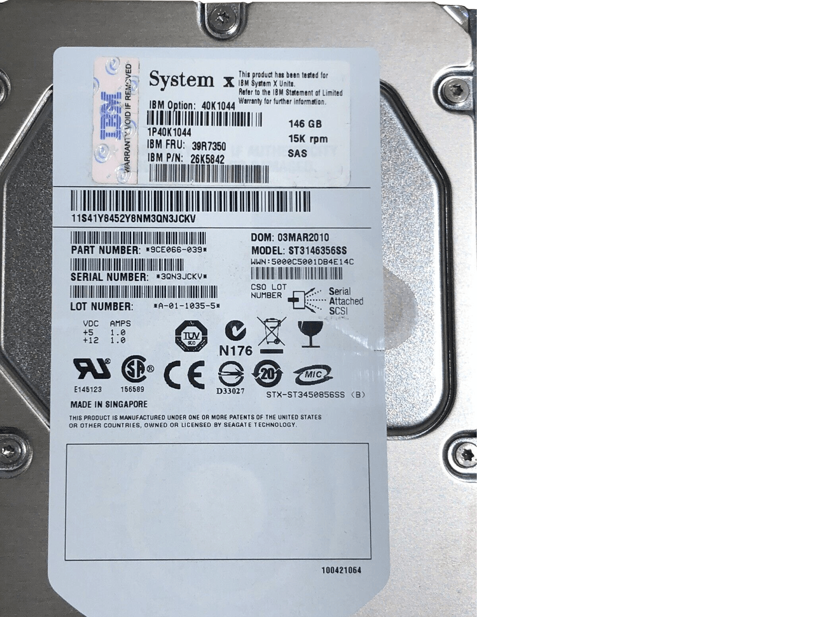 IBM 39R7350 146GB SAS 3Gb/s 15K rpm 3.5" LFF HDD Hard Disk Drive
