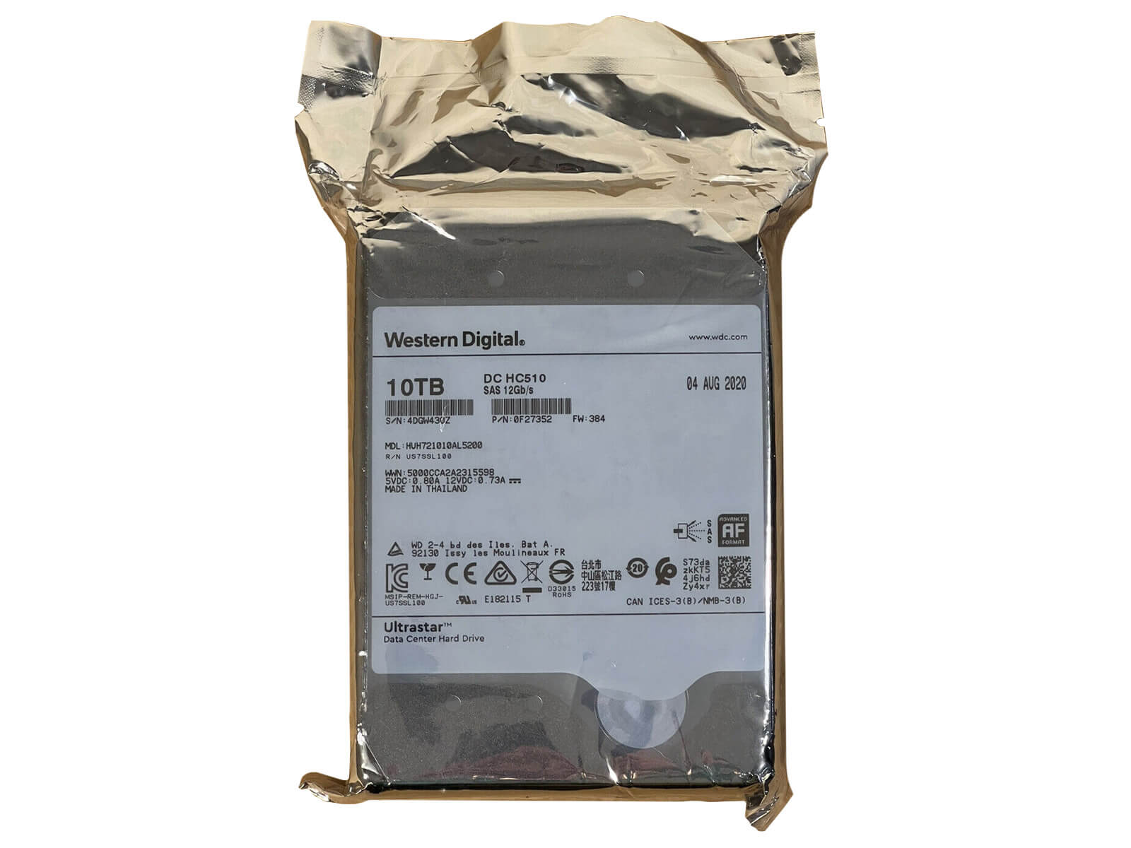 WD Ultrastar DC HC510 0F27352 10TB SAS 12Gb/s 7.2K rpm 3.5" LFF 512e HDD Hard Disk Drive