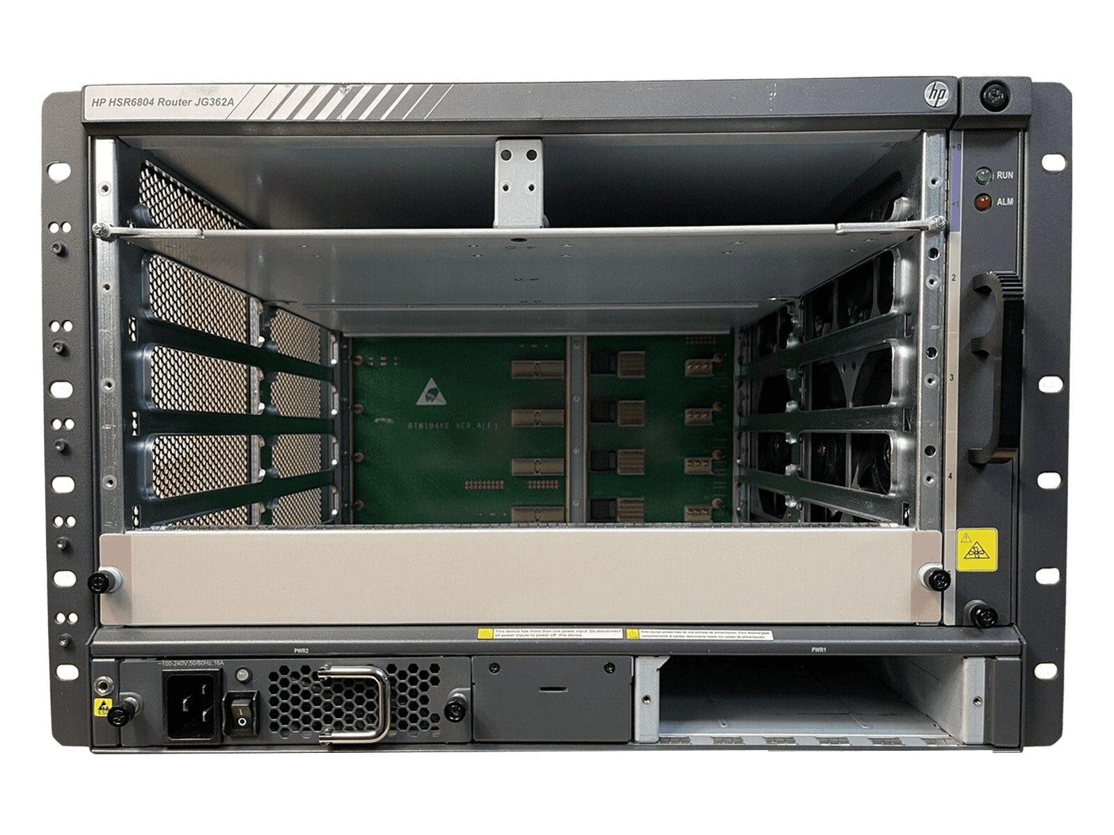 HP JG362A FlexNetwork HSR6804 RSE-X2 Router Chassis JG362A with 1x AC 1200W PSU JG335A.