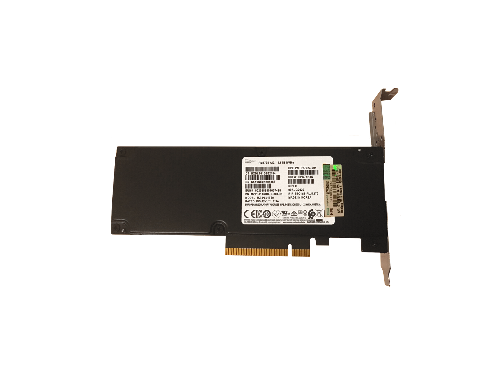 HPE P28069-001 1.6TB PCIe 4.0 NVMe AIC HHHL Mixed Use AIC TLC SSD Solid State Drive