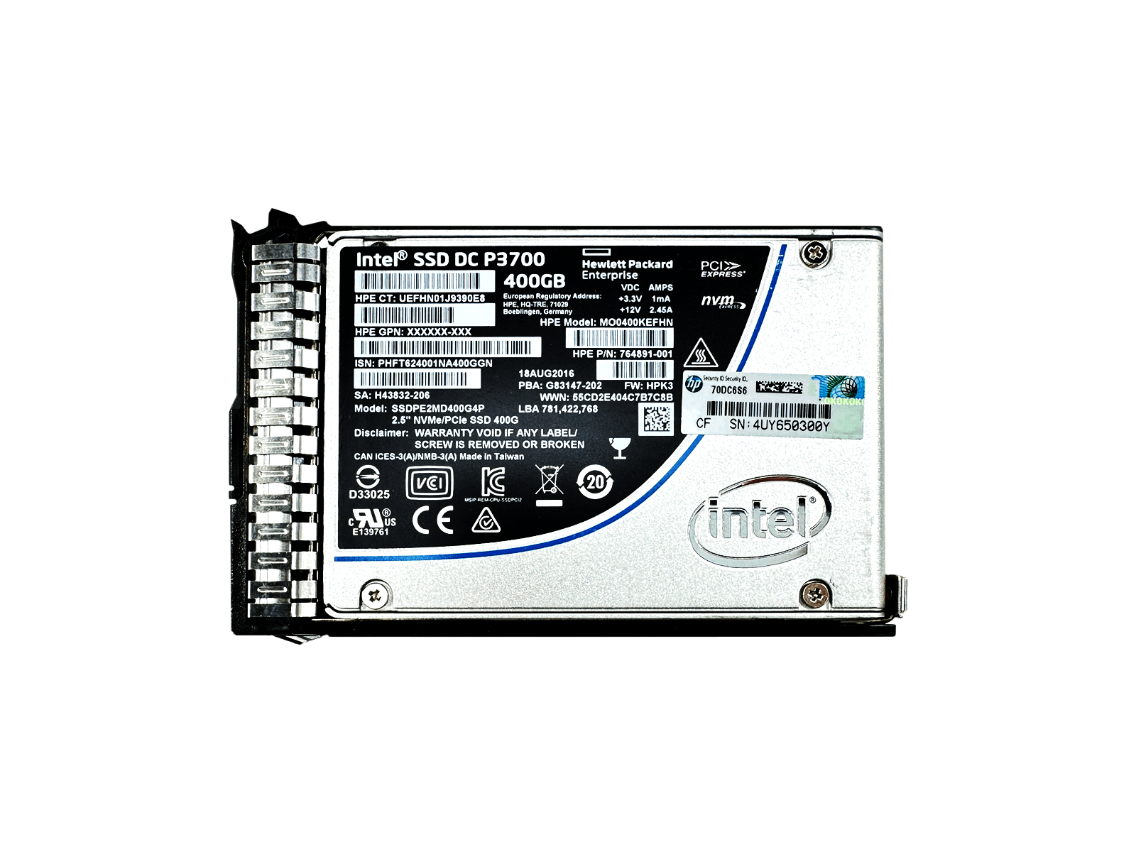 HPE 765059-001 400GB PCIe NVMe 2.5" SFF Write Intensive SCN MLC SSD Solid State Drive