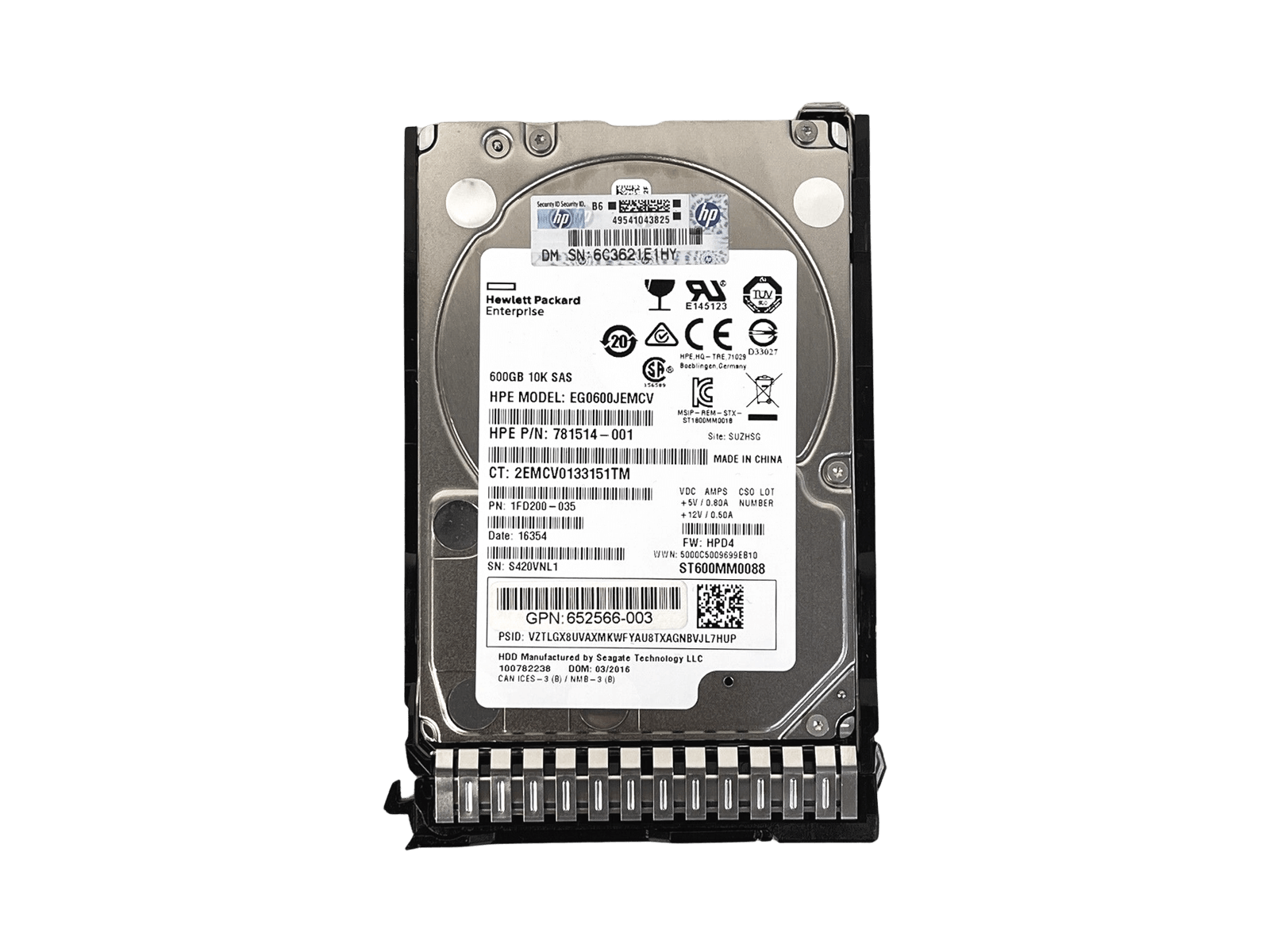 HPE 653957-001 600GB SAS 12Gb/s 10K rpm 2.5" SFF SC 512n HDD Hard Disk Drive
