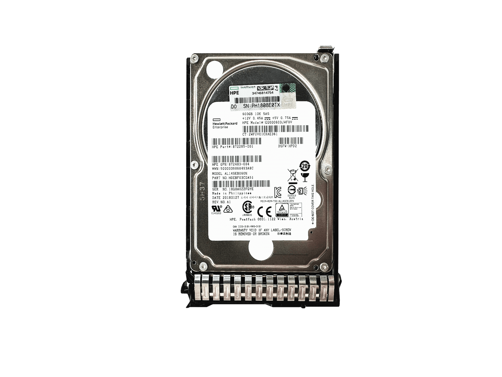 HPE 872736-001 600GB SAS 12Gb/s 10K rpm 2.5" SFF SC 512n HDD Hard Disk Drive