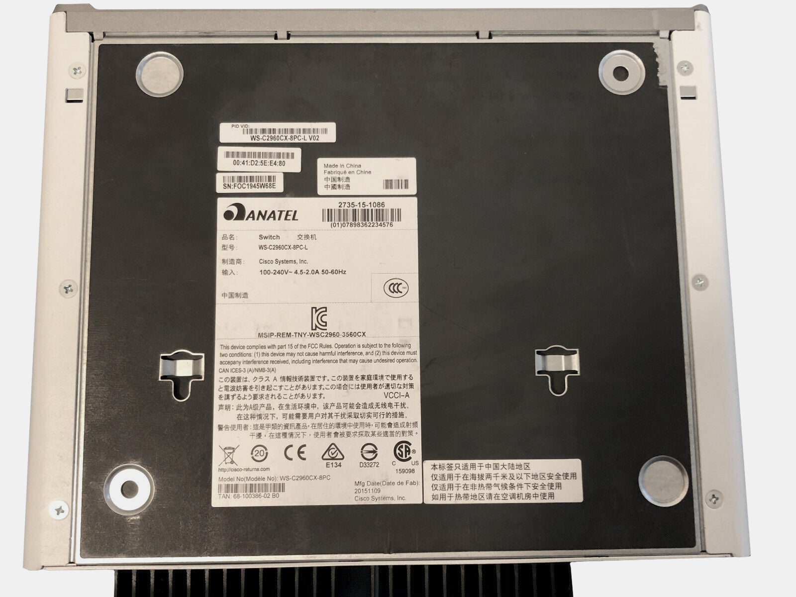 Cisco Catalyst 2960 WS-C2960CX-8PC-L 2x SFP 8 GE PoE+ with Rack Ears