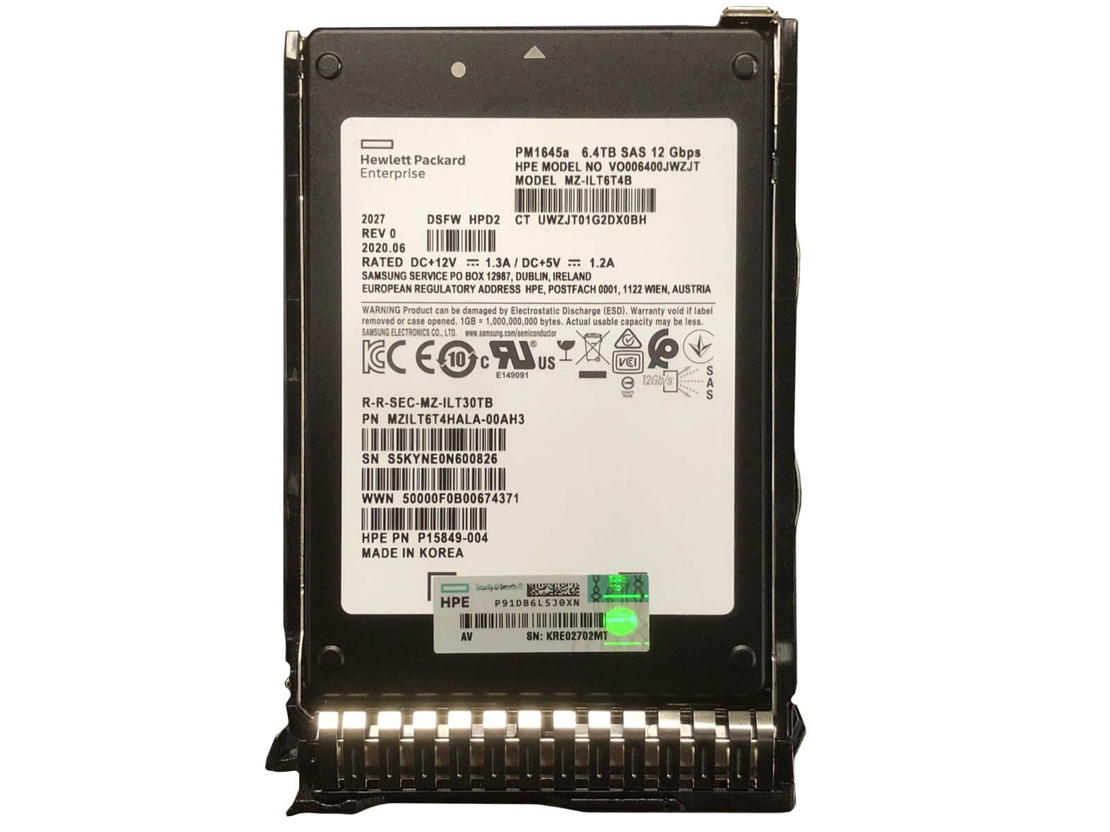HPE P20841-001 6.4TB SAS 2.5" SFF Mixed Use SC TLC SSD Solid State Drive