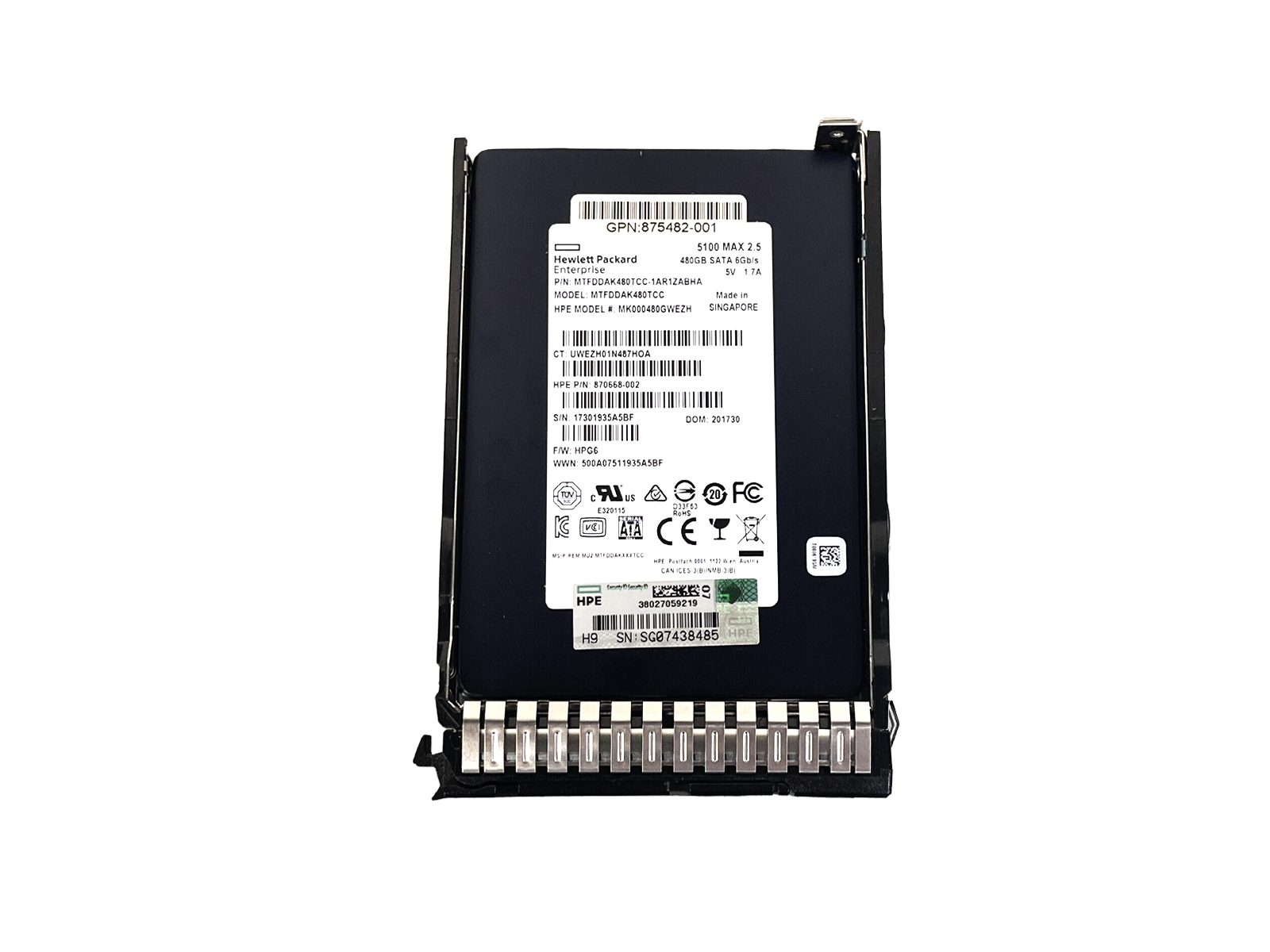 HPE 875863-001 480GB SATA 2.5" SFF MU (Mixed Use) SC TLC SSD Solid State Drive