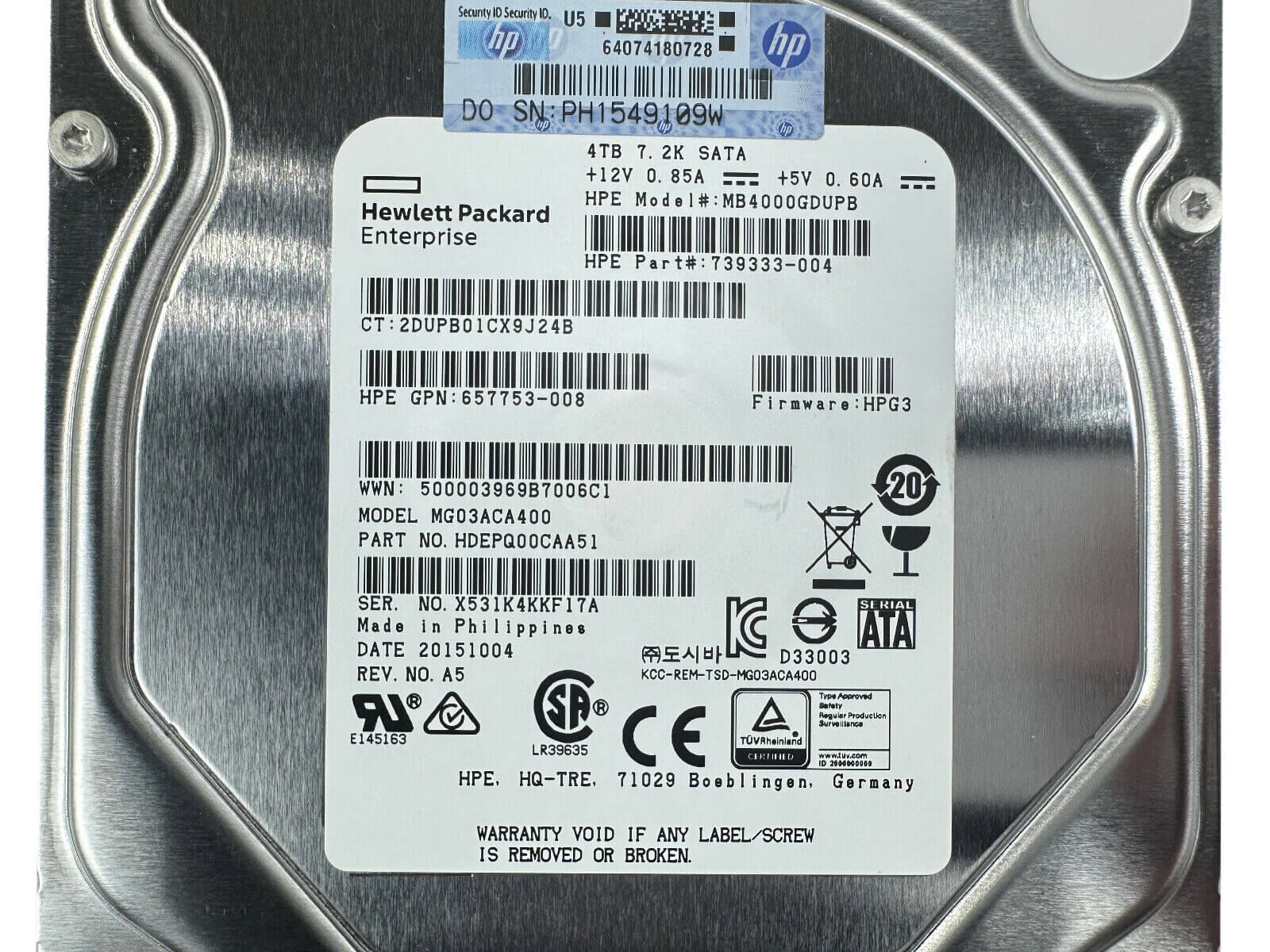 HPE 739333-004 4TB SATA 6Gb/s 7.2K rpm 3.5" LFF MDL 512n HDD Hard Disk Drive
