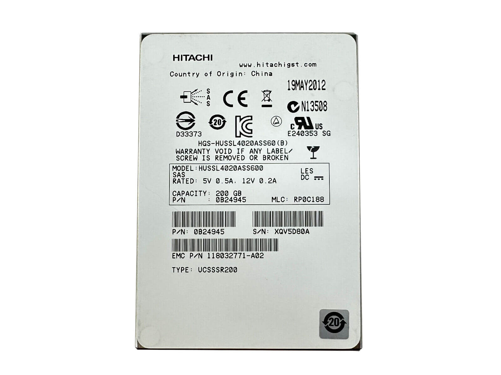 Hitachi 0B24945 200GB SAS 2.5" SFF Write Intensive SLC SSD Solid State Drive