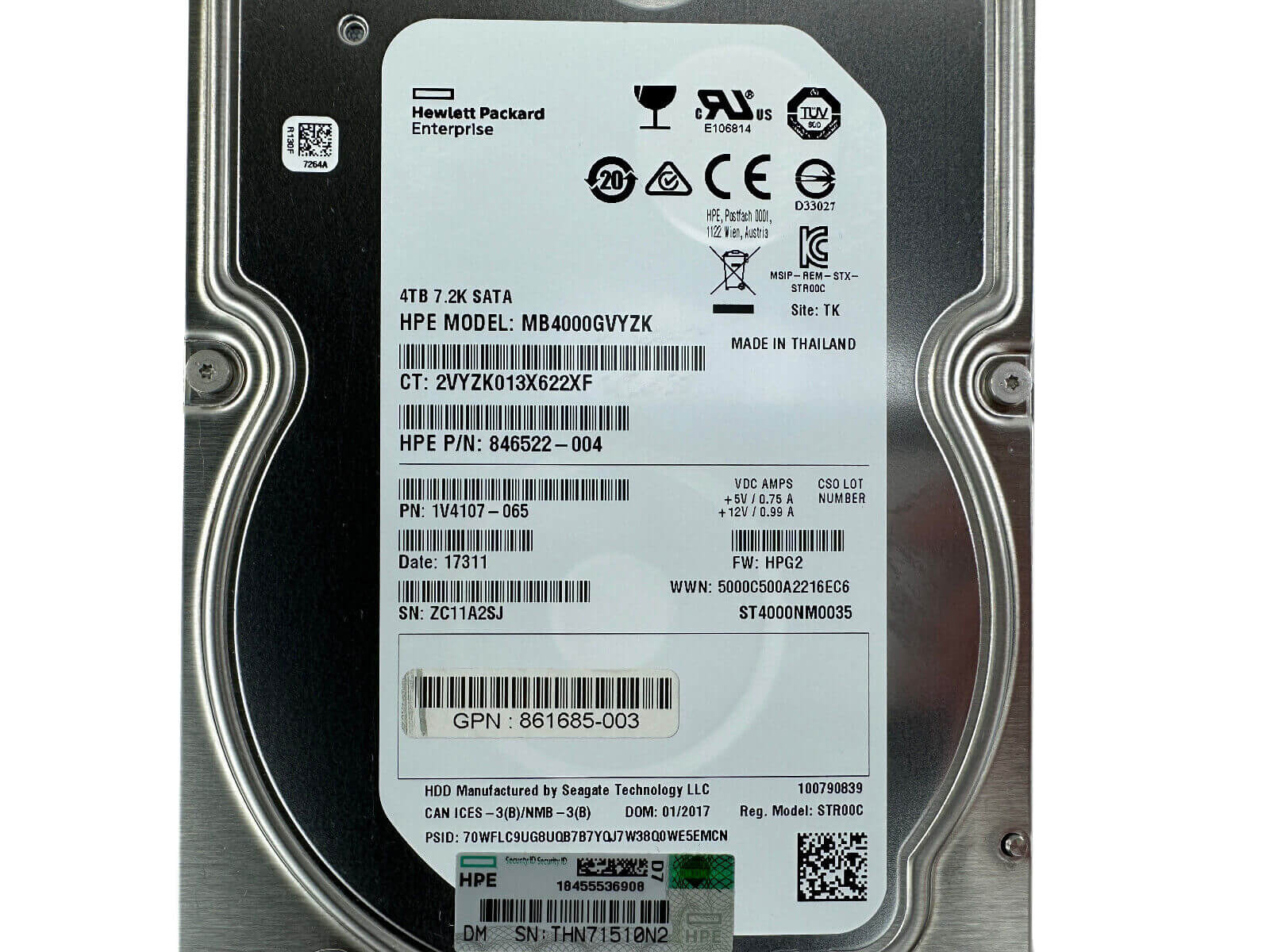 HPE 846522-004 4TB SATA 6Gb/s 7.2K rpm 3.5" LFF RW 512n HDD Hard Disk Drive