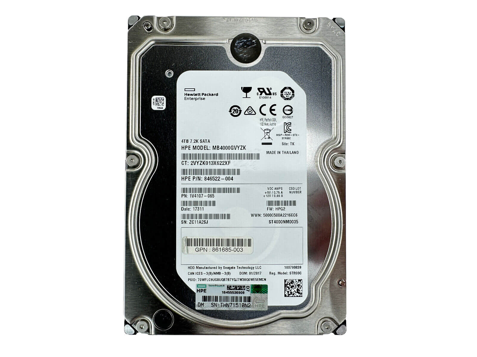 HPE 846522-004 4TB SATA 6Gb/s 7.2K rpm 3.5" LFF RW 512n HDD Hard Disk Drive