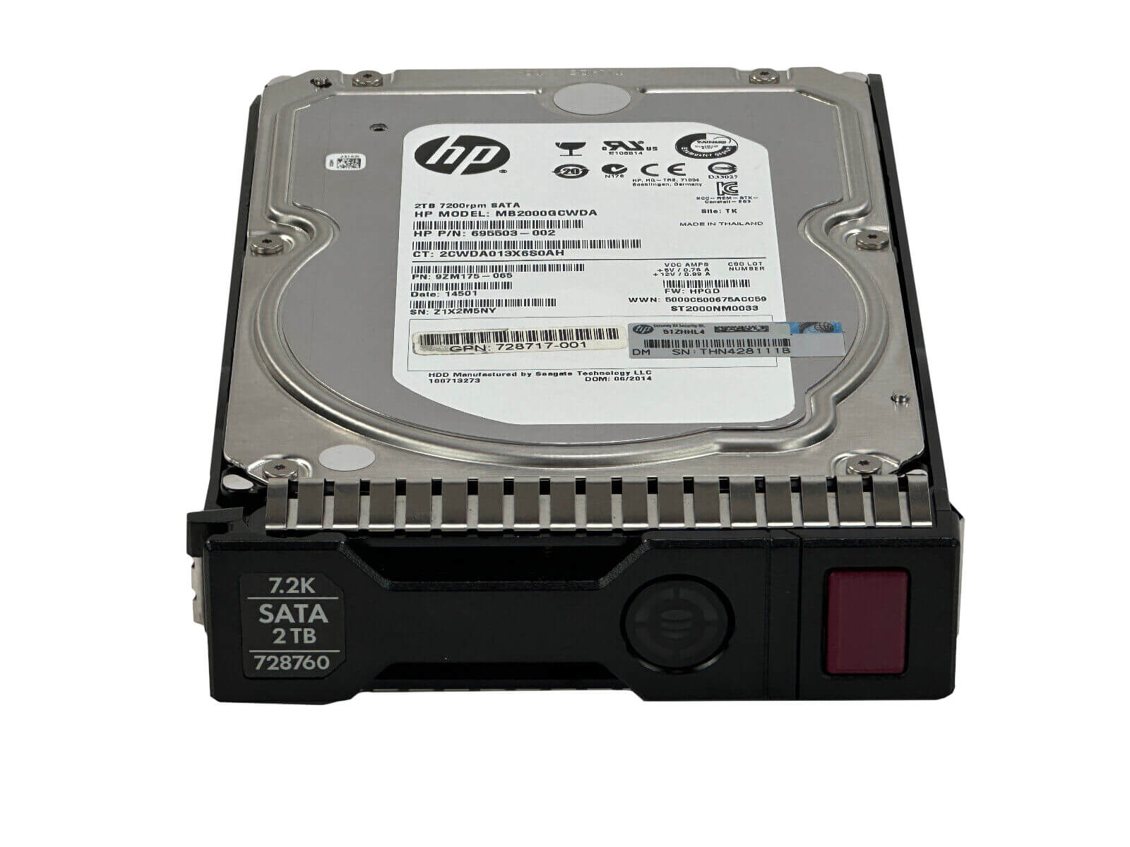 HP 728760-001 2TB SATA 6Gb/s 7.2K rpm 3.5" LFF SC MDL 512n HDD Hard Disk Drive
