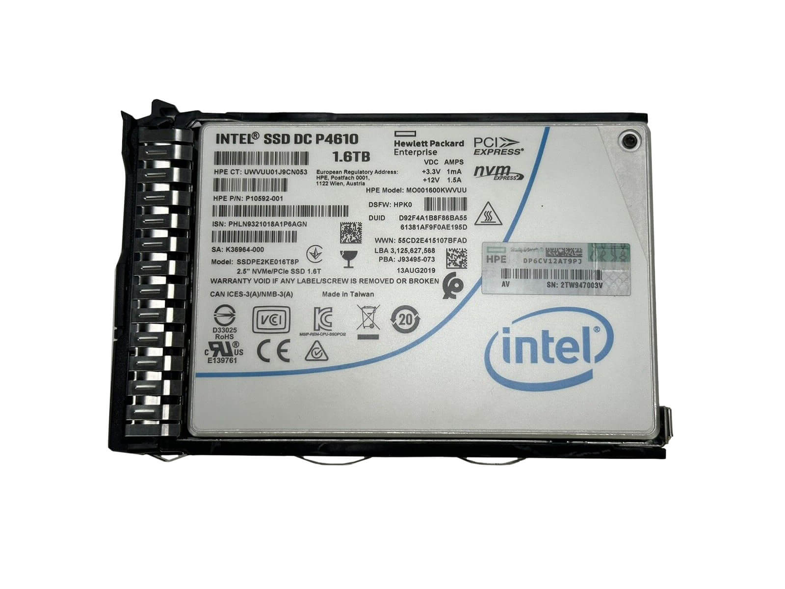 HPE P13835-001 1.6TB U.2 NVMe 2.5" SFF Mixed Use SCN TLC SSD Solid State Drive