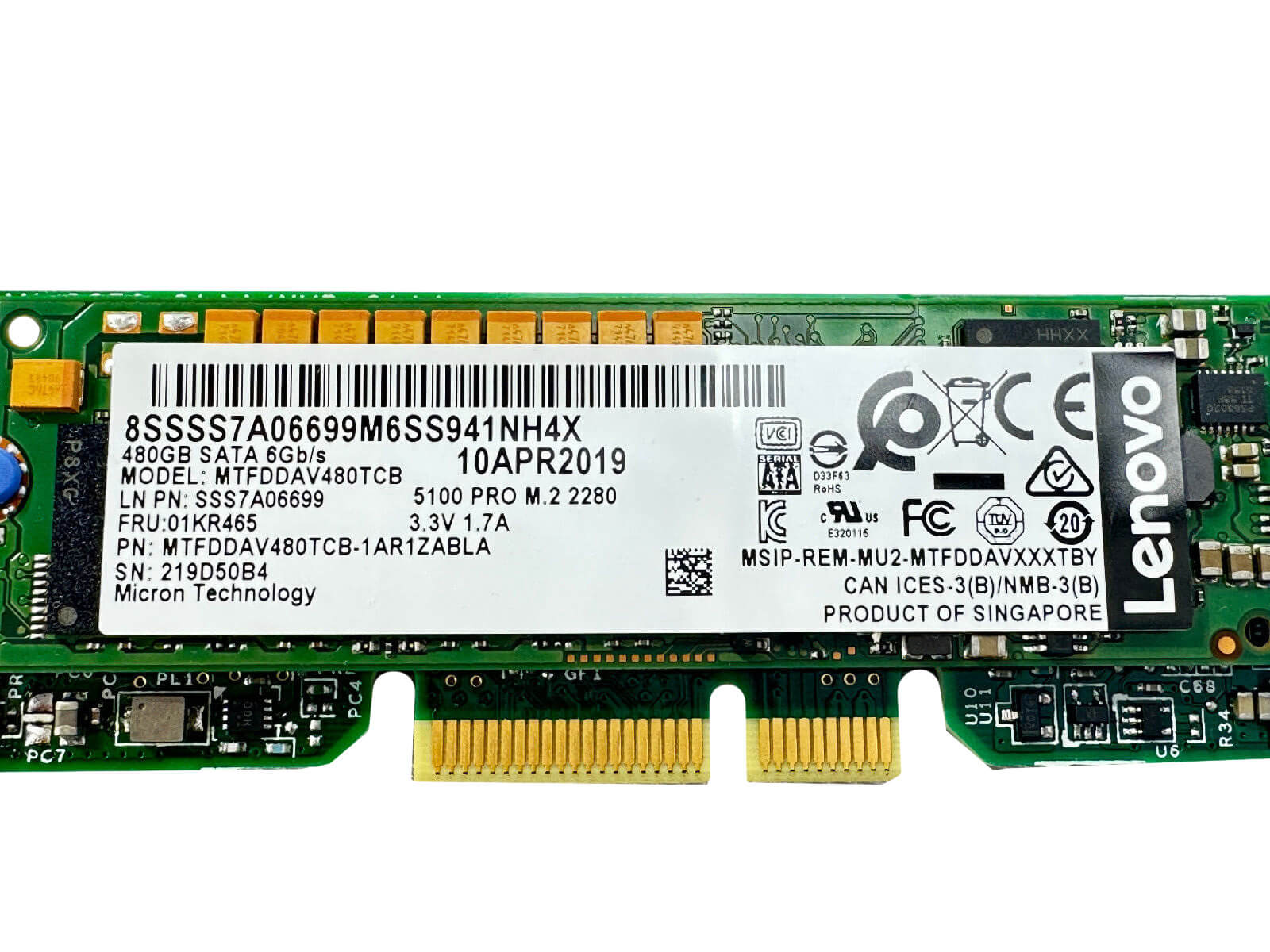 Lenovo ThinkSystem Boot Device Dual M.2 Module w/ 2x SATA Mixed Use 480GB SSD.