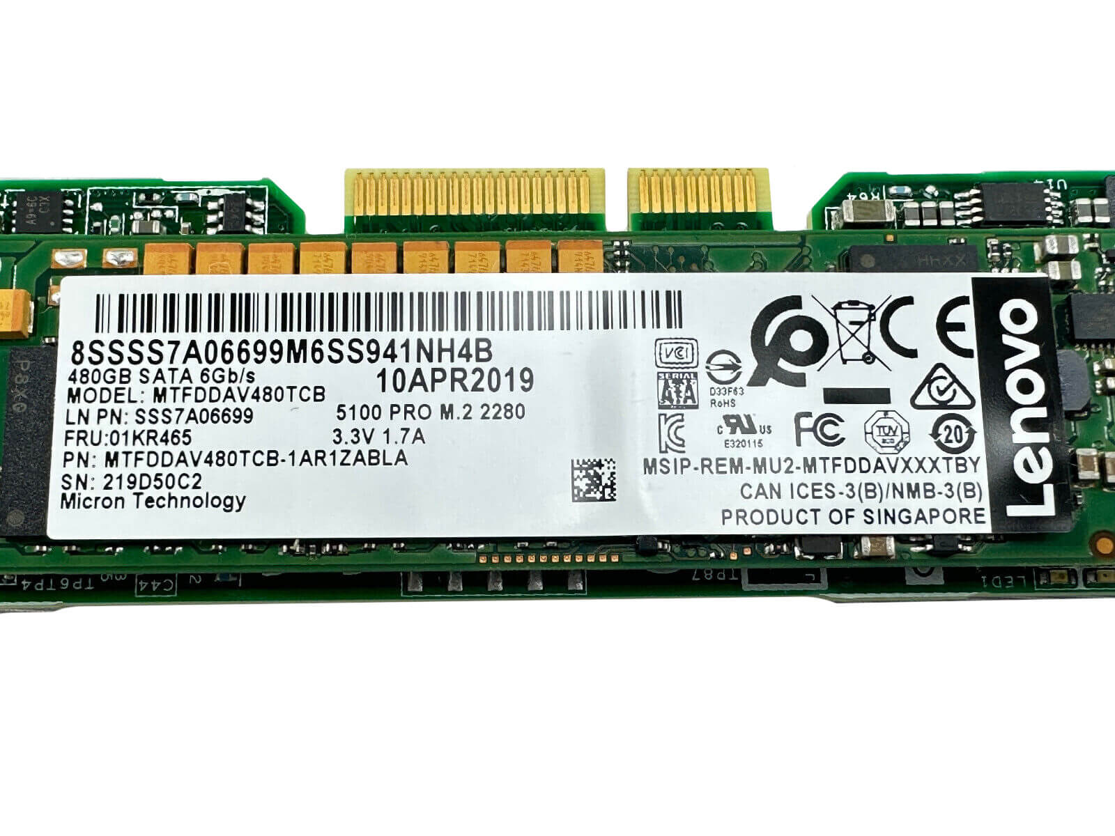 Lenovo ThinkSystem Boot Device Dual M.2 Module w/ 2x SATA Mixed Use 480GB SSD.