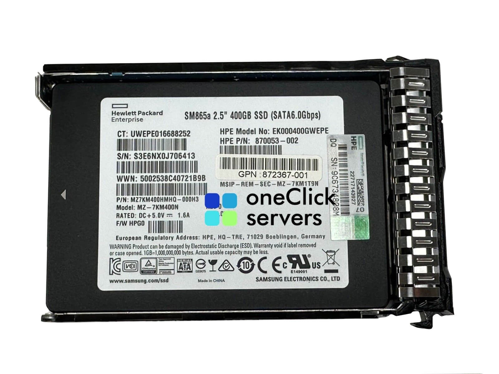 HPE 872512-001 400GB SATA 2.5" SFF Write Intensive SC MLC SSD Solid State Drive