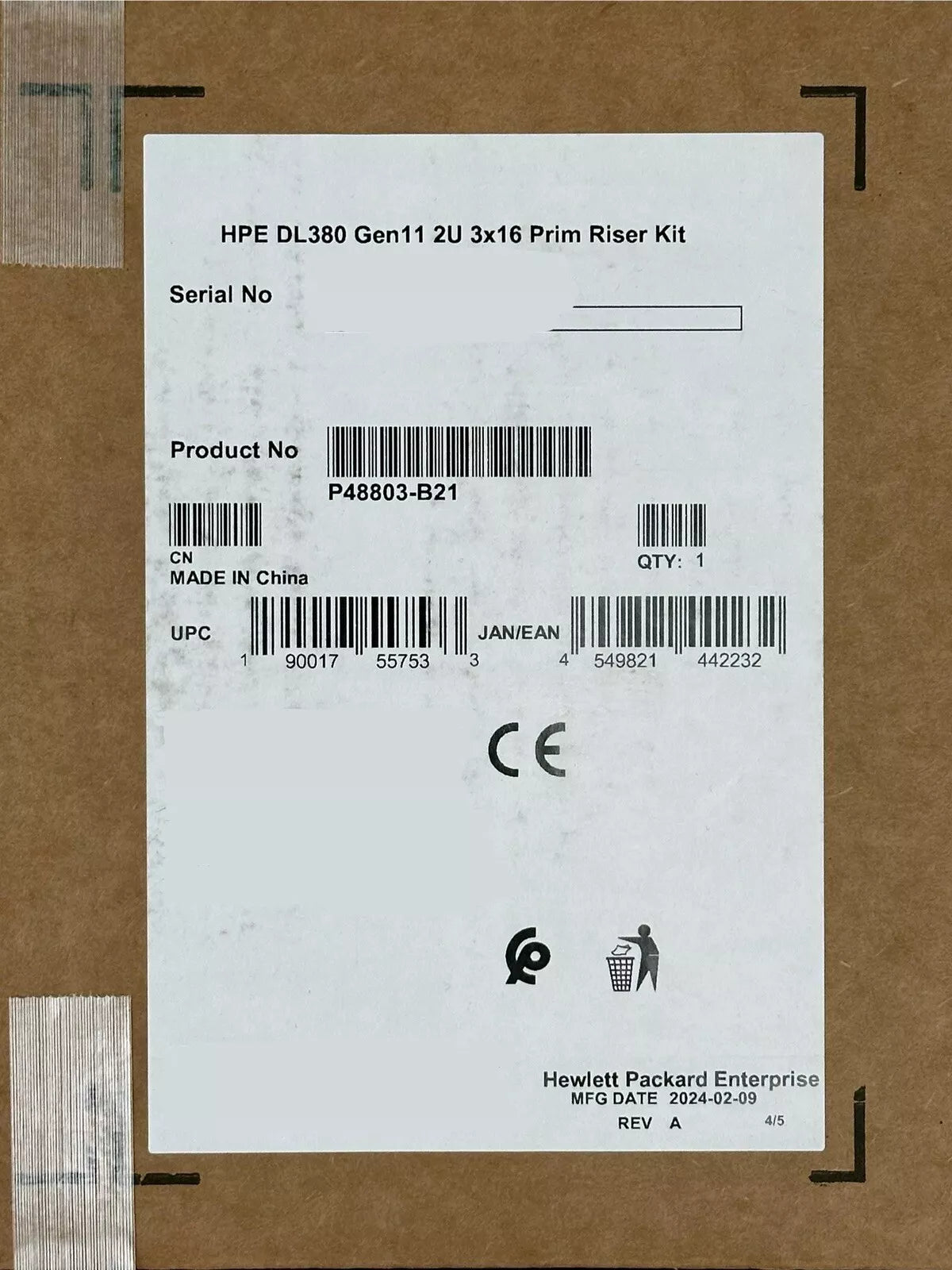 HPE Proliant P48803-B21 DL380 Gen11 2U x16/x16/x16 Primary Riser Kit 3x16