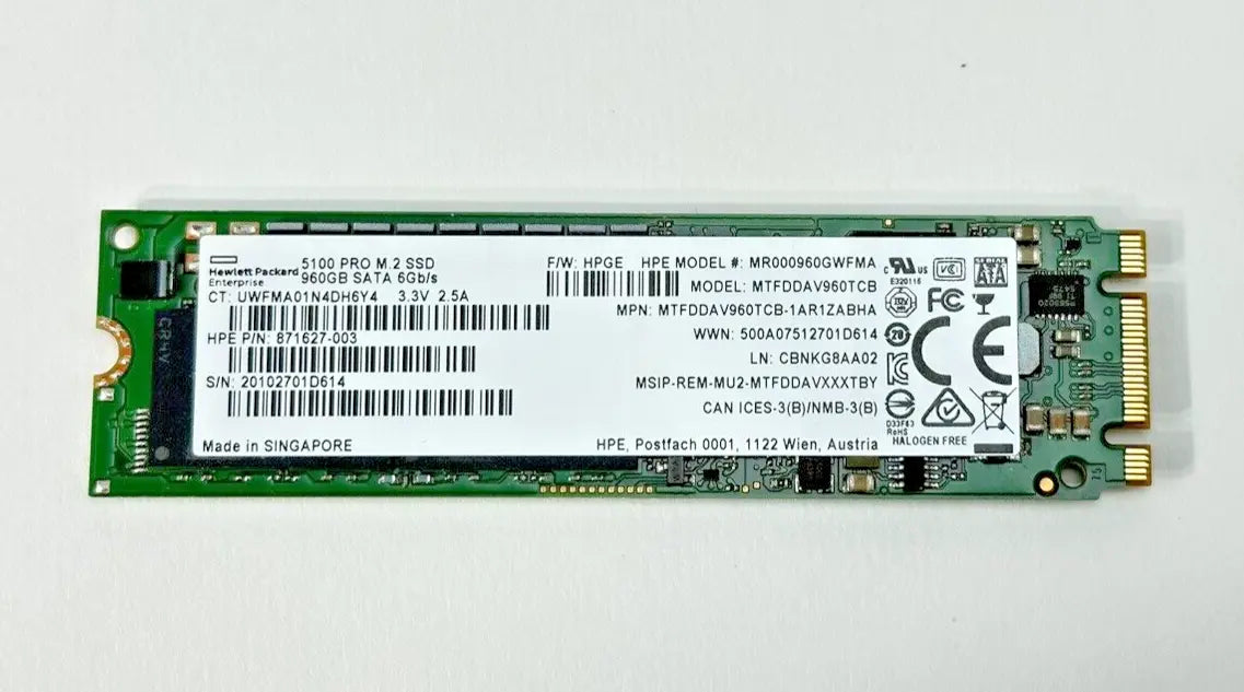 HPE Micron 5100 Pro M.2 960GB SATA 6G Mixed Use MU 2280 SSD HP