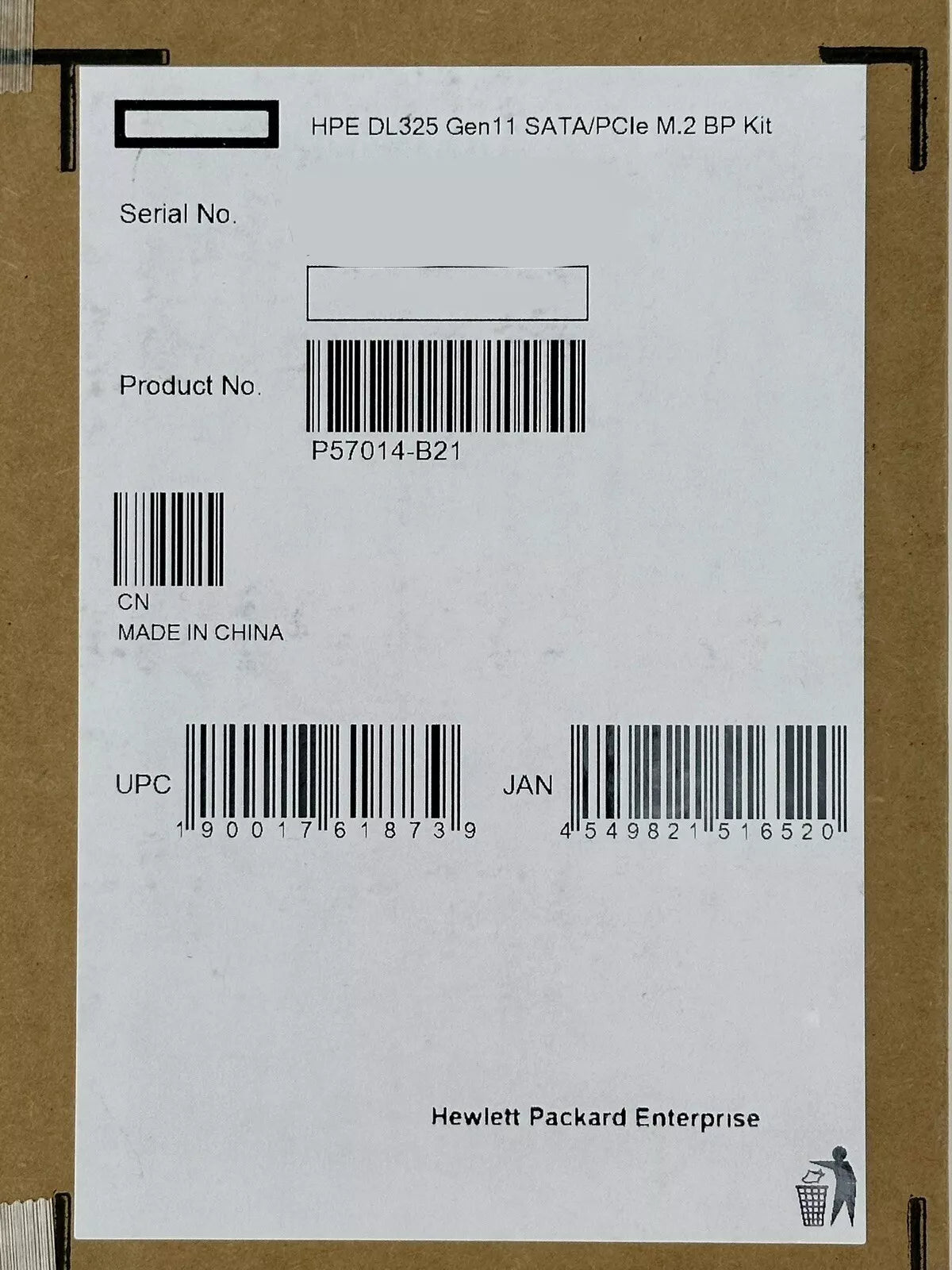 HPE ProLiant DL325 Gen11 SATA/PCIe M.2 Backplane Enablement Kit P57014-B21 BP