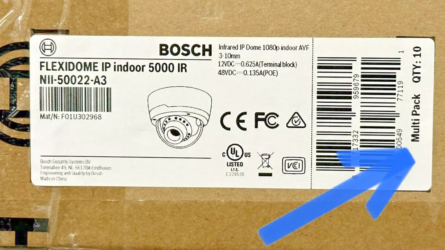 Lot of 10 Bosch NII-50022-A3 IP Indoor 5000 HD 1080p 3-10mm Camera AVF F1.3 Dome