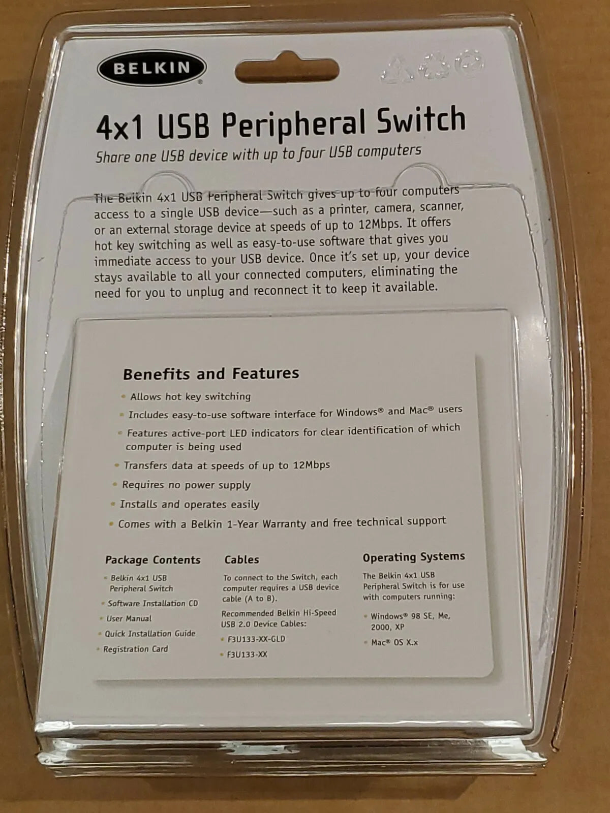 Belkin USB 4X1 Peripheral Switch New Original Packaging F1U401