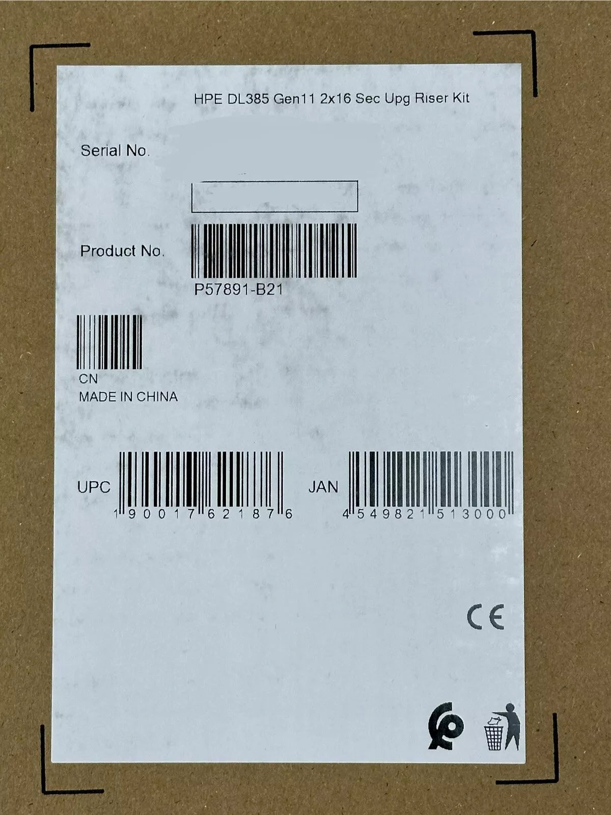 HPE ProLiant P57891-B21 DL385 Gen11 2U x16/x16 Secondary Upgrade Riser Kit 2x 16