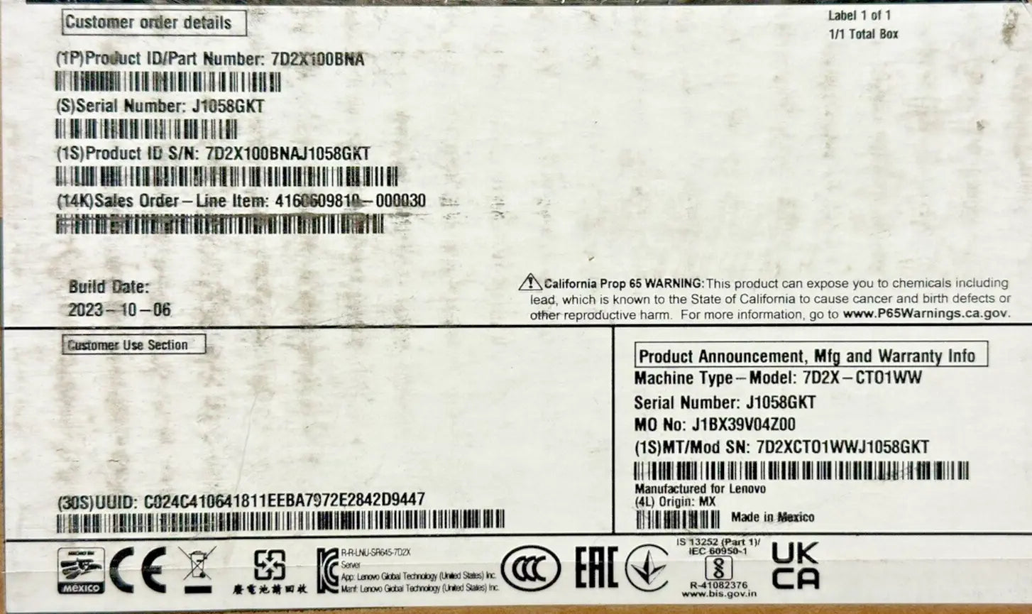 Lenovo ThinkSystem SR645 AMD EPYC 73F3 32GB RAM 1x 1.92TB SSD 2.5 SFF 2x 1100W 930-8i Rails