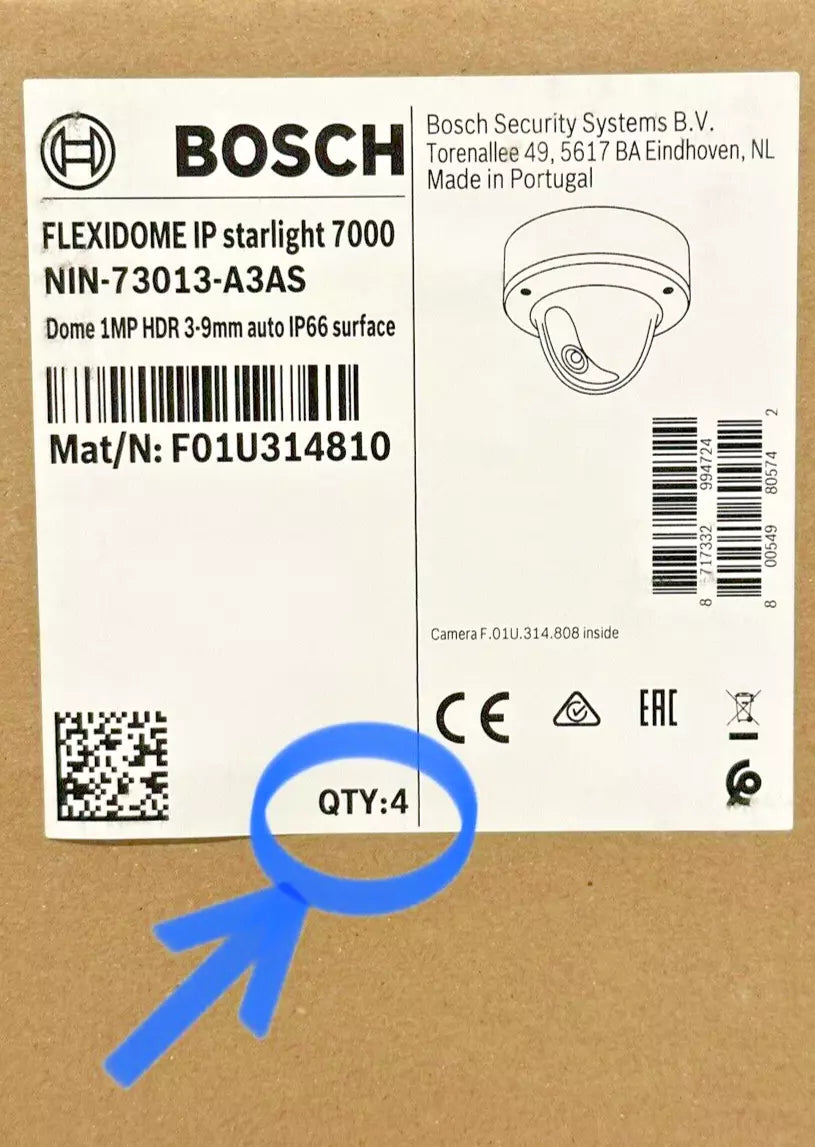 Lot of 4 Bosch NIN-73013-A3AS IP Starlight 7000 VR 1MP HDR 3-9mm auto IP66 Dome