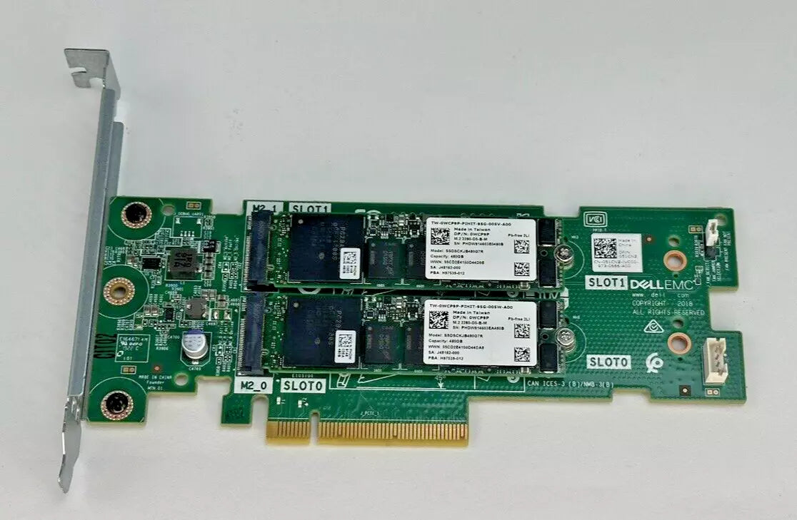 Dell Dual M.2 PCI-E BOSS Boot Controller + 2x Dell WCP9P 480GB M.2 SSD FH