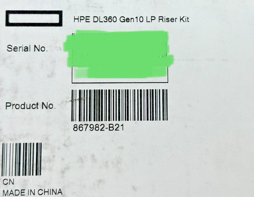 HPE Proliant DL360 Gen10 Low Profile Riser Kit LP x16 PCI-e 867982-B21