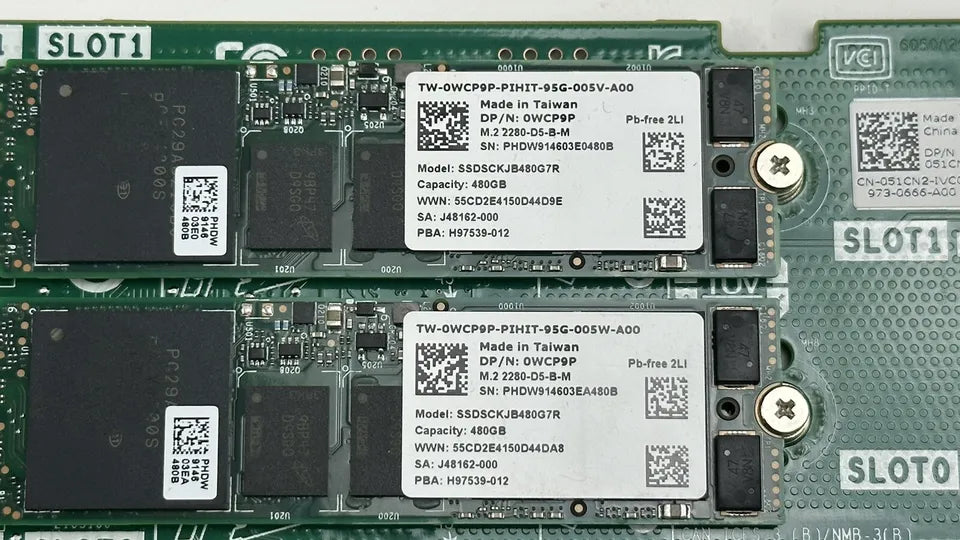 Dell Dual M.2 PCI-E BOSS Boot Controller + 2x Dell WCP9P 480GB M.2 SSD FH
