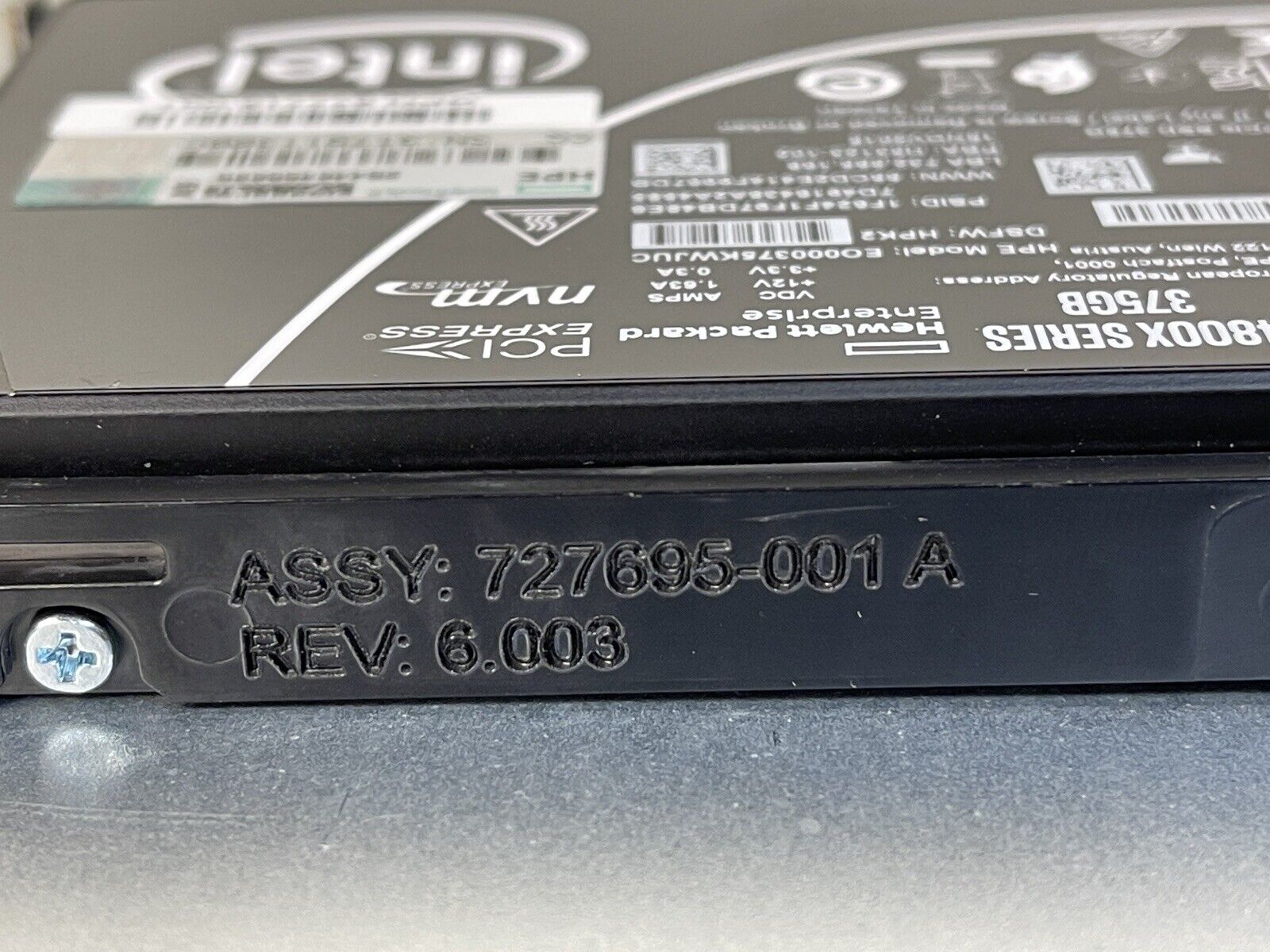 HPE P02559-001 375GB U.2 NVMe 2.5" SFF Write Intensive SCN 3D Xpoint SSD Solid State Drive