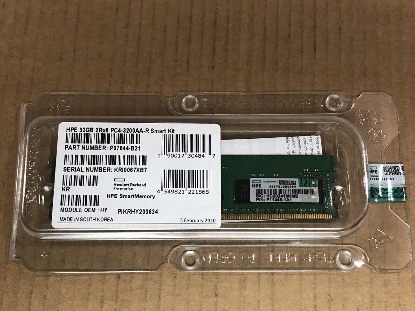 HPE P07644-B21 1x32GB Dual Rank x8 DDR4 3200MHz RDIMM ECC CL22 Ram SmartMemory Kit