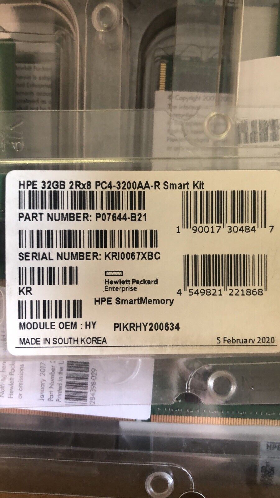 HPE P07644-B21 1x32GB Dual Rank x8 DDR4 3200MHz RDIMM ECC CL22 Ram SmartMemory Kit