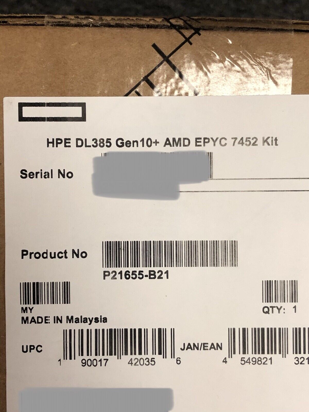 HPE P21655-B21 DL385 Gen10 Plus AMD EPYC 7452 32 Core 2.35GHz CPU Kit w/ Heatsink + 2x Fans.