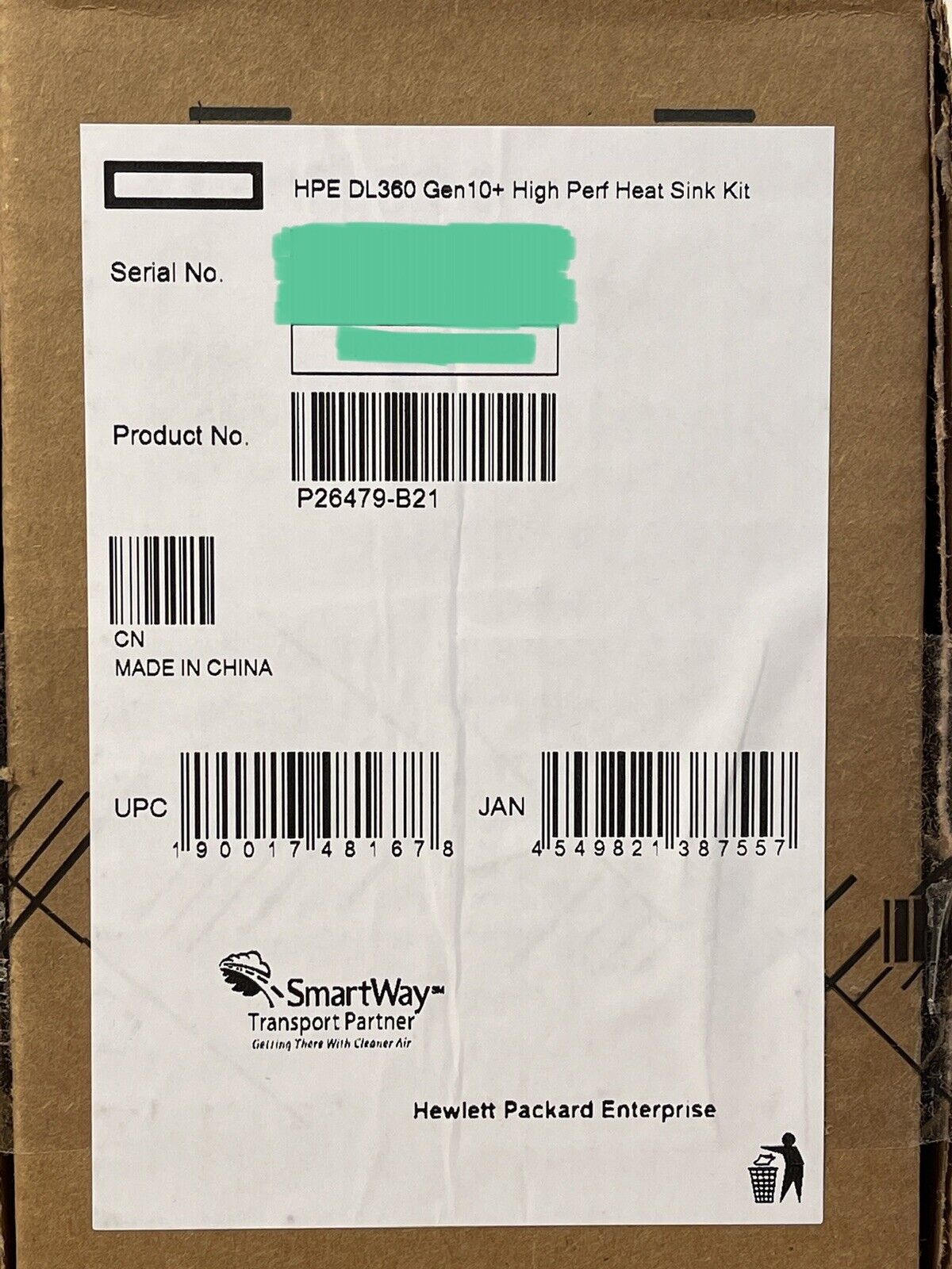 HPE P26479-B21 DL360 Gen10+ Plus High Performance Heat Sink Kit (Contains One HS) Over 150W.