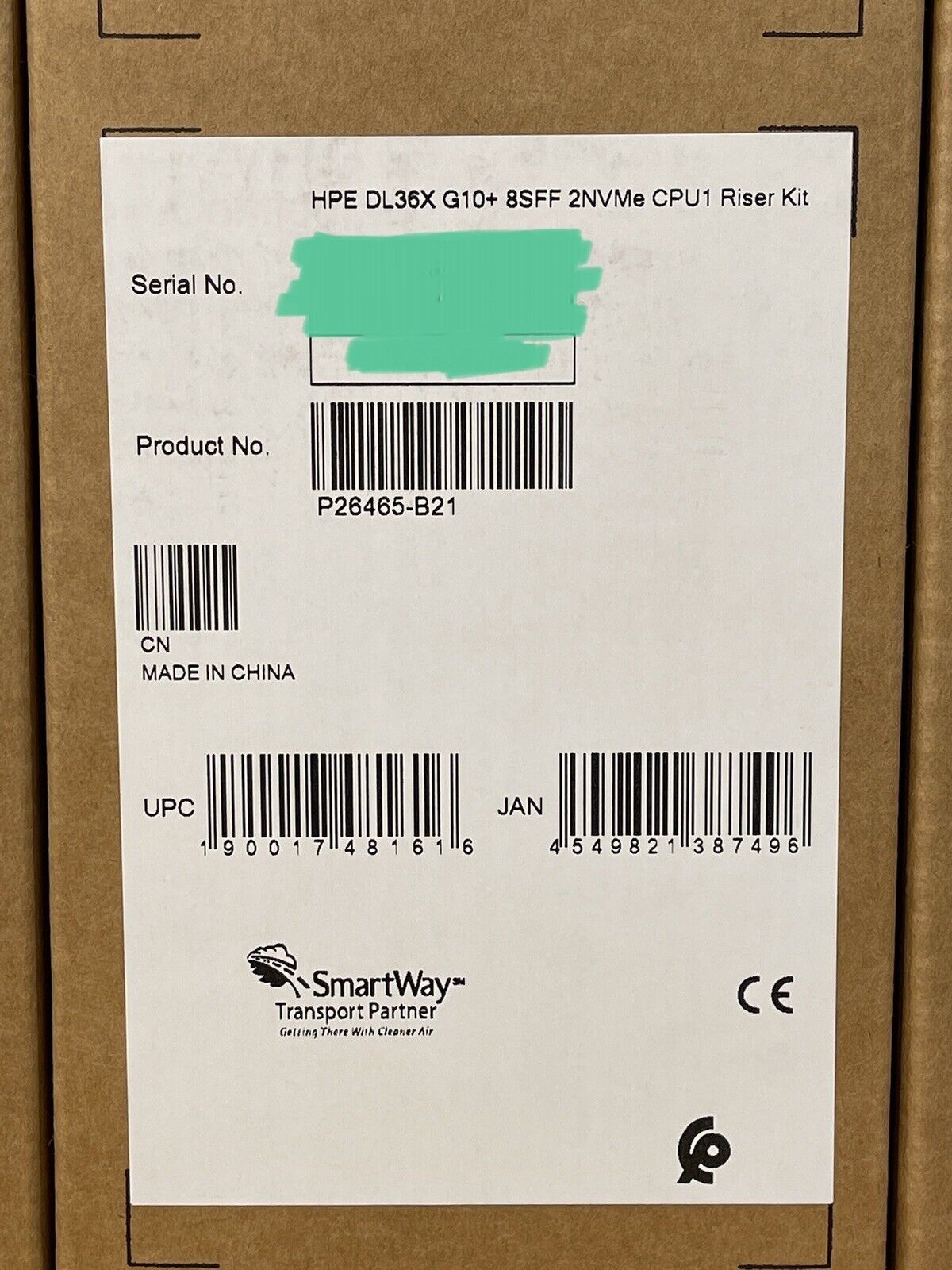 HPE P26465-B21 ProLiant DL36X DL360 DL365 Gen10+ Plus 8SFF 2NVMe CPU1 Riser Kit x16 x8 G10+.