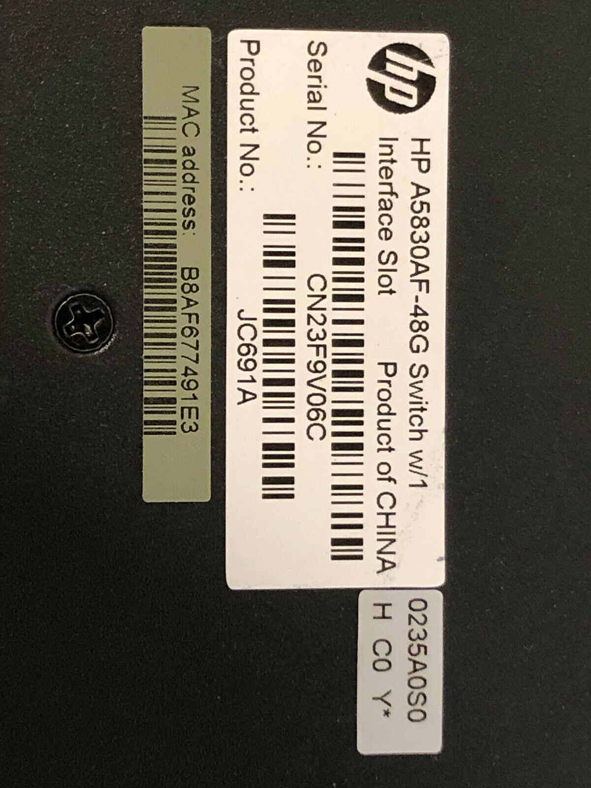 HP JC691A A5830 Series A5830AF Ethernet Switch 48x RJ-45 2x SFP+ Ports 2x PSUs.